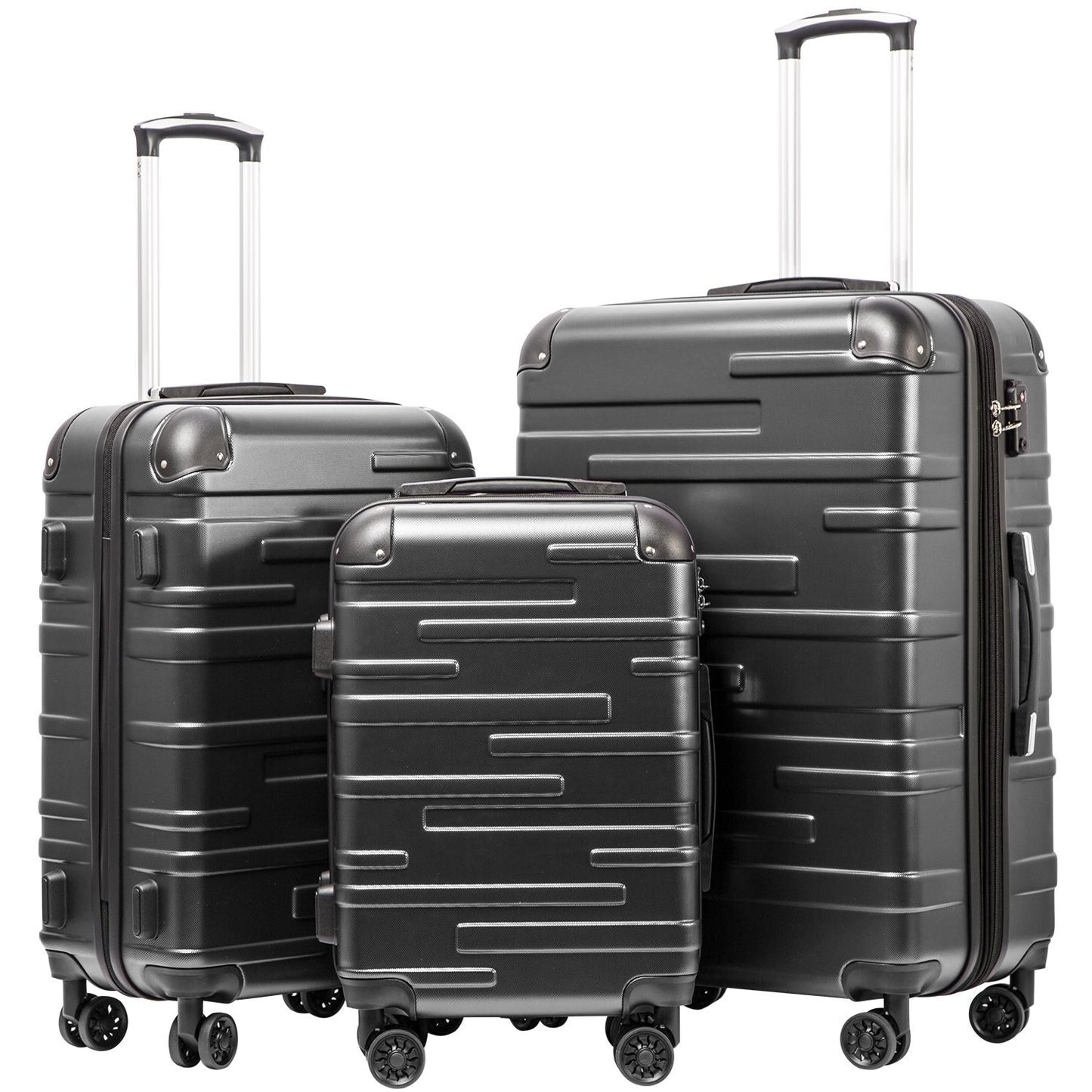 3-Piece Hardside Luggage Set - ABS, Scratch-Resistant, TSA Lock, 360° Spinner Wh1