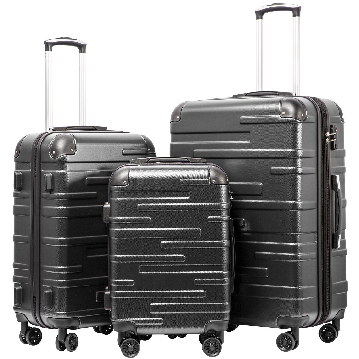 3-Piece Hardside Luggage Set - ABS, Scratch-Resistant, TSA Lock, 360° Spinner Wh1