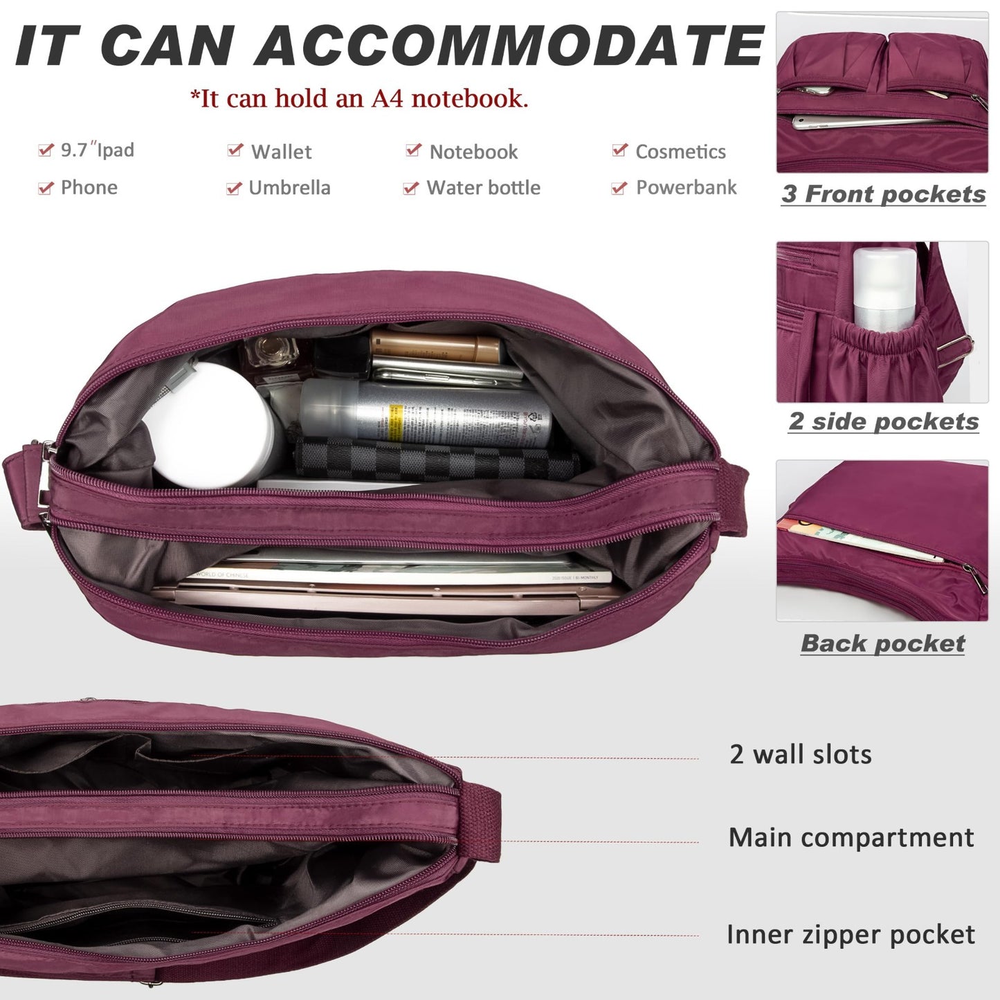 Lightweight Waterproof Nylon Crossbody Purse for Women - Travel Handbag & Pocket4
