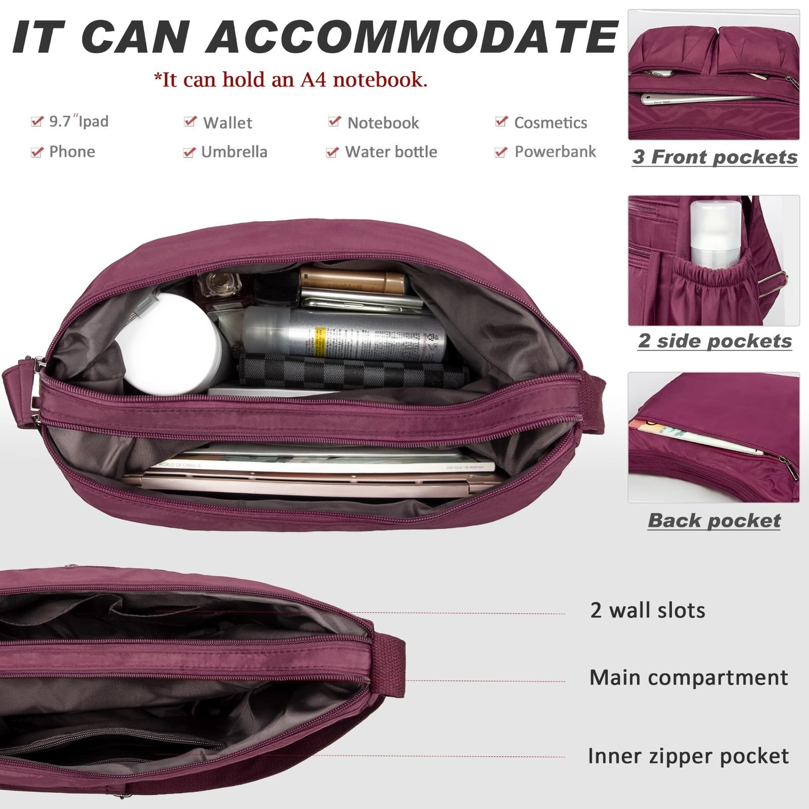 Lightweight Waterproof Nylon Crossbody Purse for Women - Travel Handbag & Pocket4