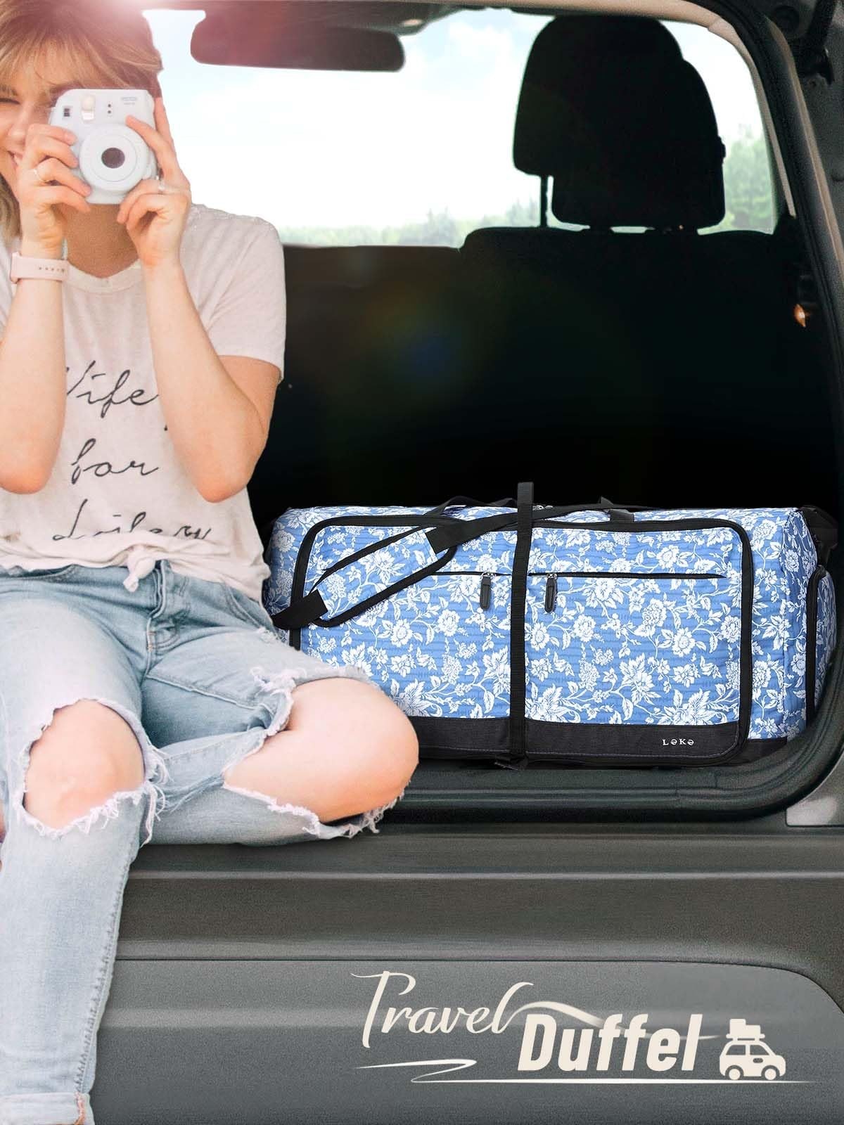 Large Foldable Travel Duffle Bag for Women - 80L, Weekend Carry-On, Shoe Compart2