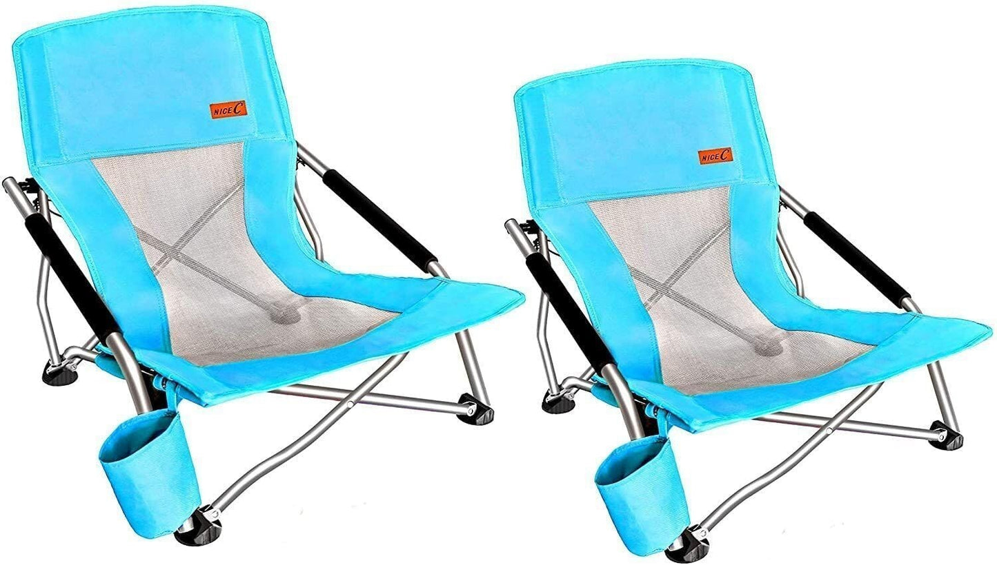 Compact Folding Beach Chair 2 Pack - Lightweight Portable Camping Chairs with Cu1