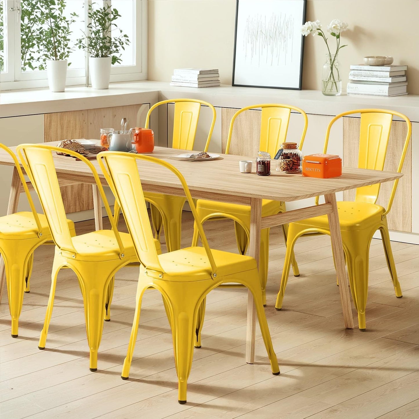 Stackable Metal Dining Chairs Set of 4   Chic Bistro Cafe Side Chairs   Yellow I2