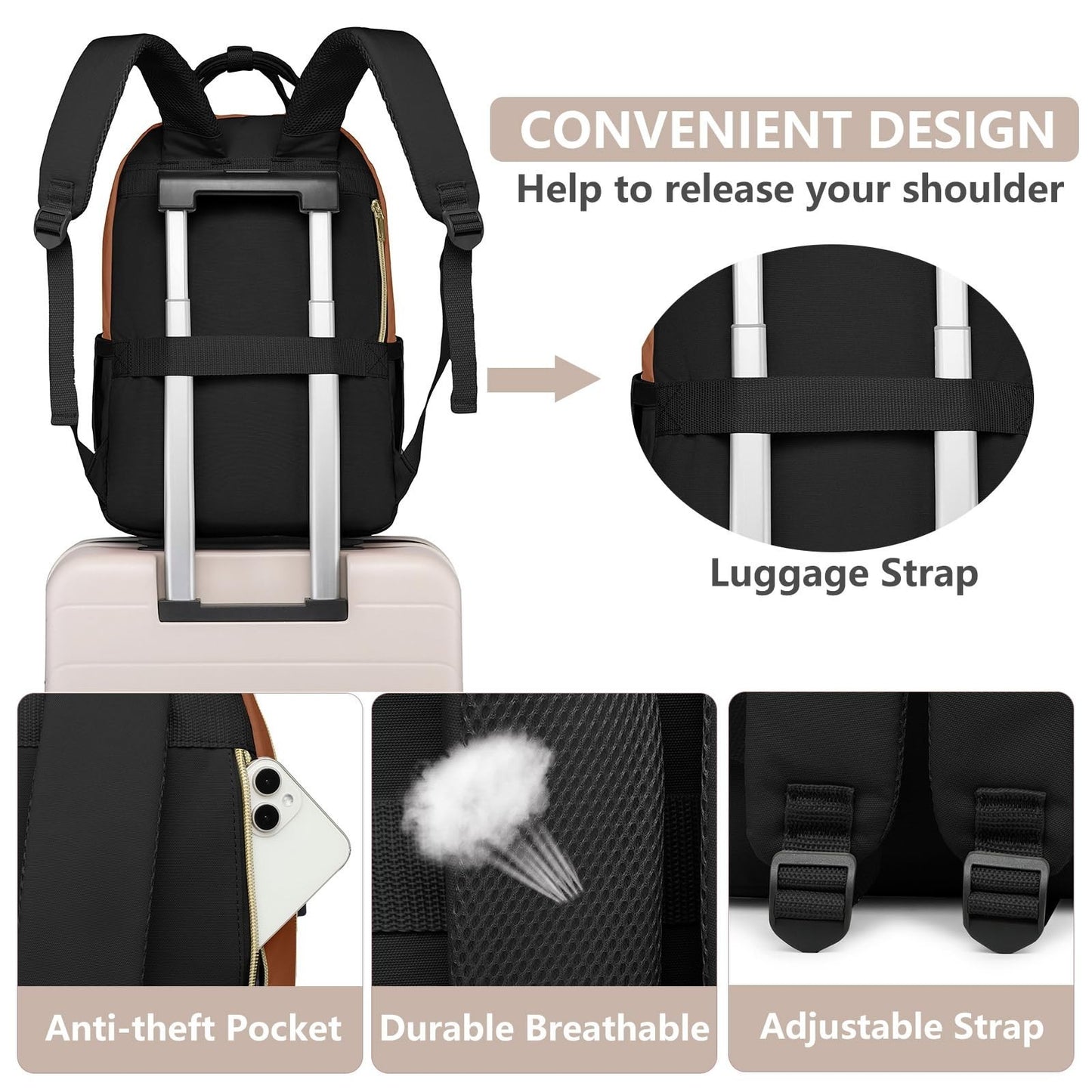 Stylish 15.6" Laptop Backpack for Women   Waterproof Travel Bag with USB Charger4