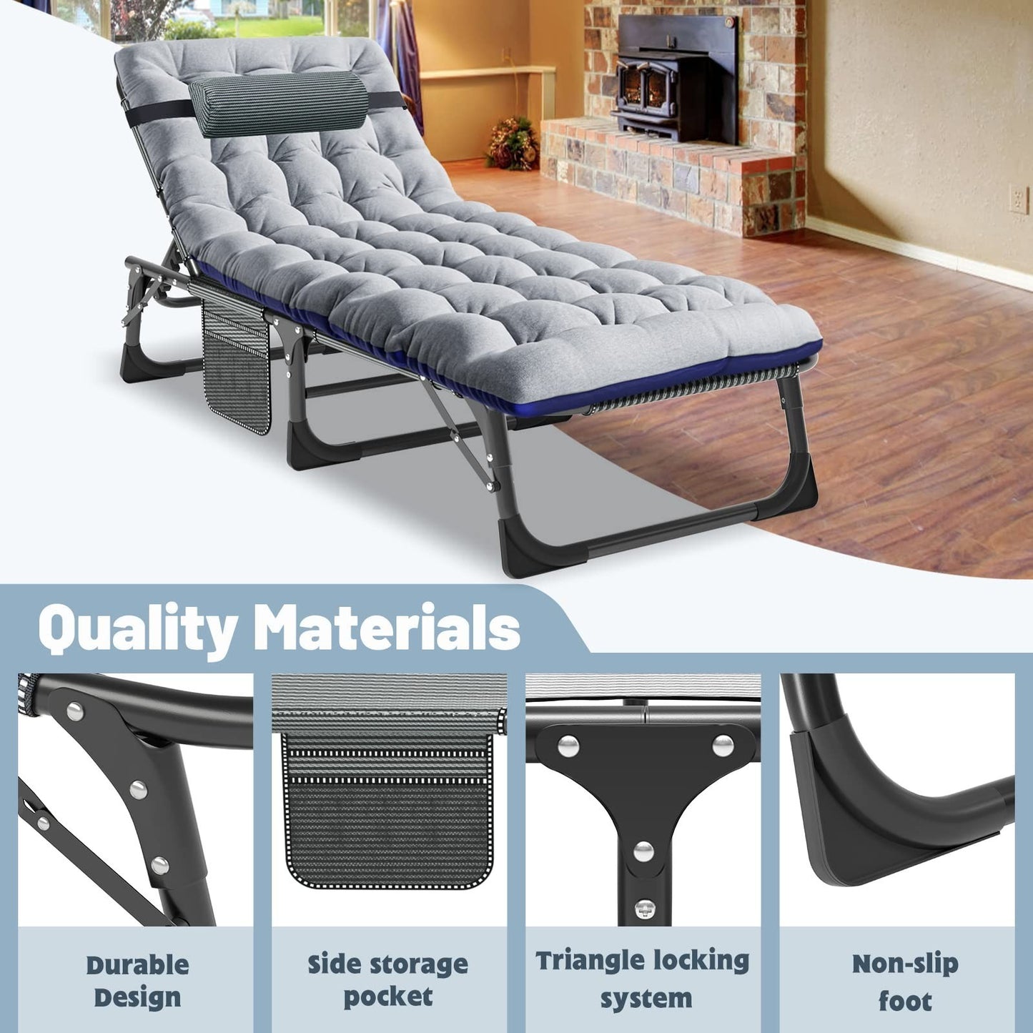 Folding Camping Cot for Adults   5 Position Adjustable Backrest & Padded Cushion6