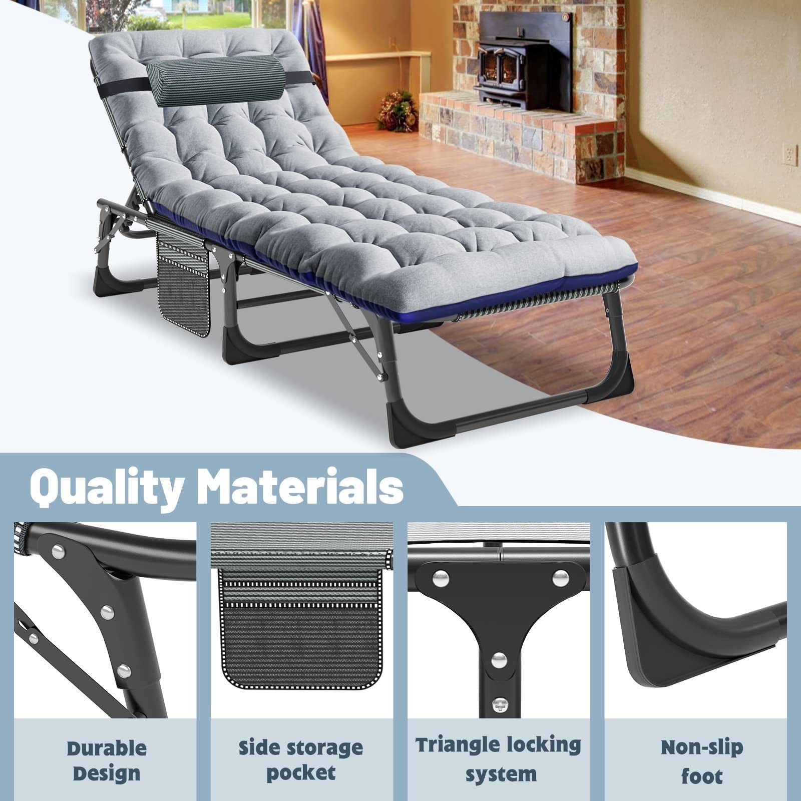 Folding Camping Cot for Adults   5 Position Adjustable Backrest & Padded Cushion6