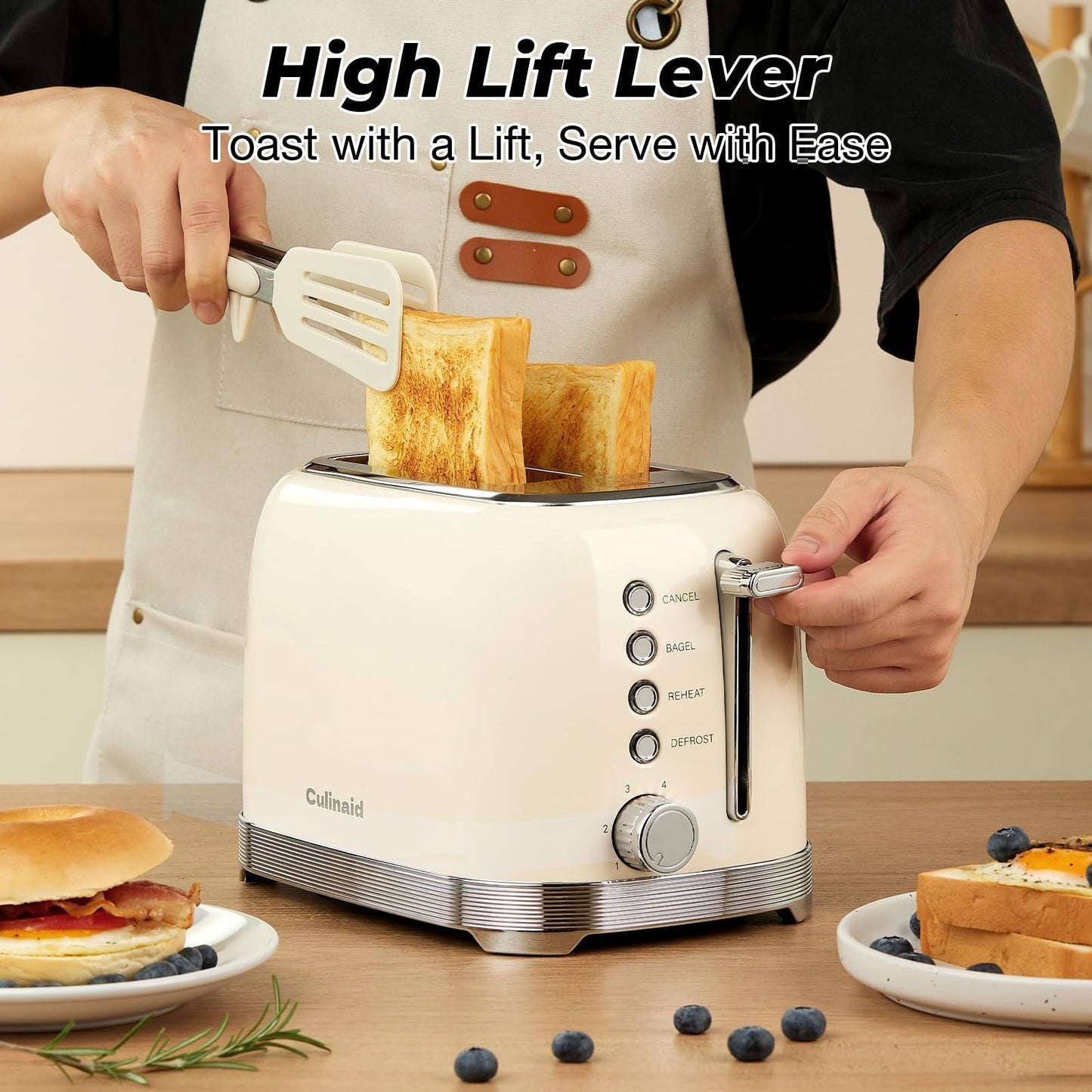 Retro 2 Slice Stainless Steel Toaster in Cream White, Compact Design, Easy Clean6