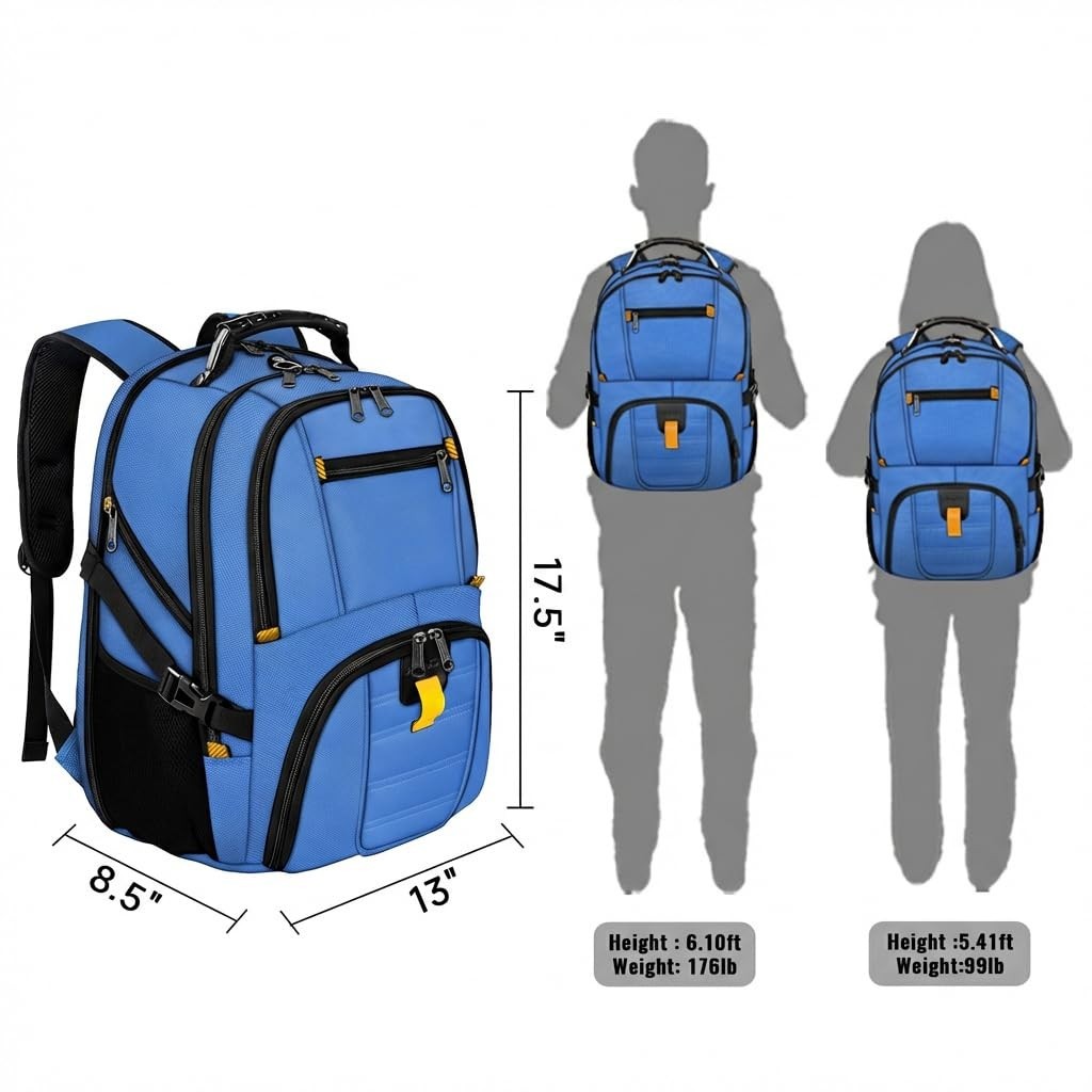 Large Laptop Backpack for Men, Heavy Duty Travel Bag, Waterproof, Multi Compartm6