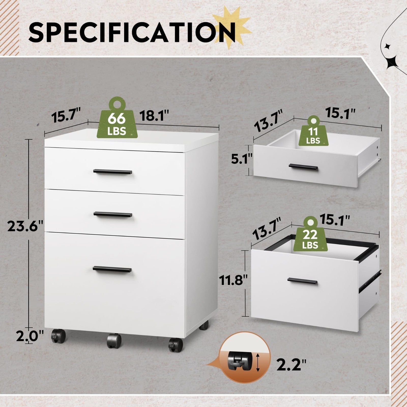3 Drawer File Cabinet for Home Office   Wood Under Desk Storage, Rolling Printer4