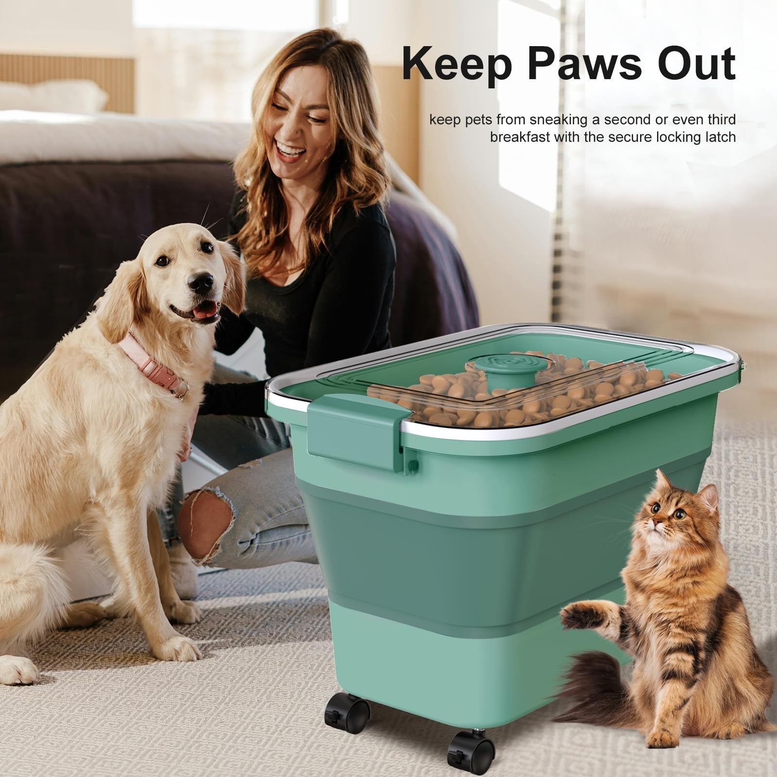 Collapsible Dog Food Storage Container, 15 23 Lbs, Airtight, Wheels & Scoop, Tra3