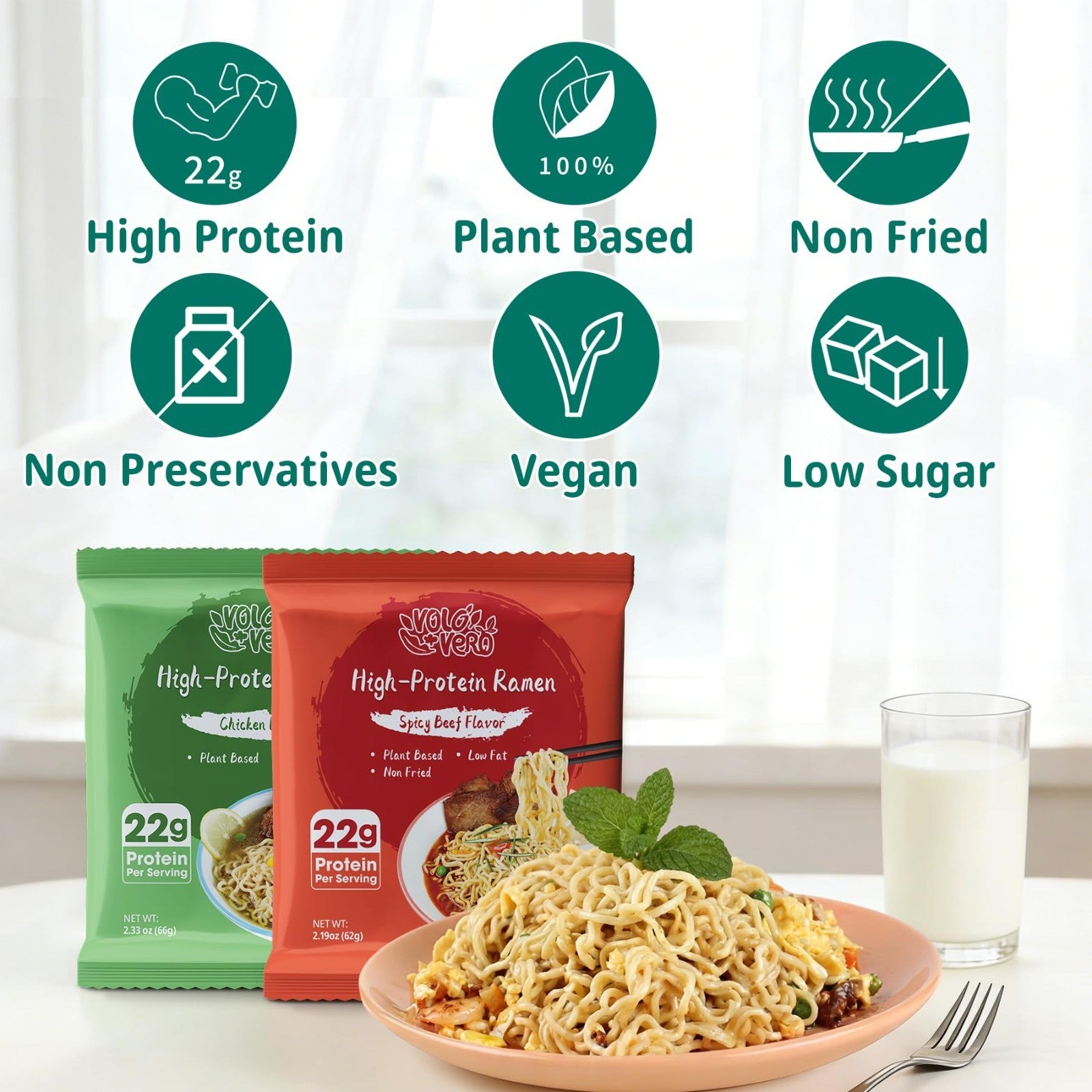 High Protein Vegan Ramen Noodles Variety Pack - 22g Plant Protein, 8 Pack, Low S3