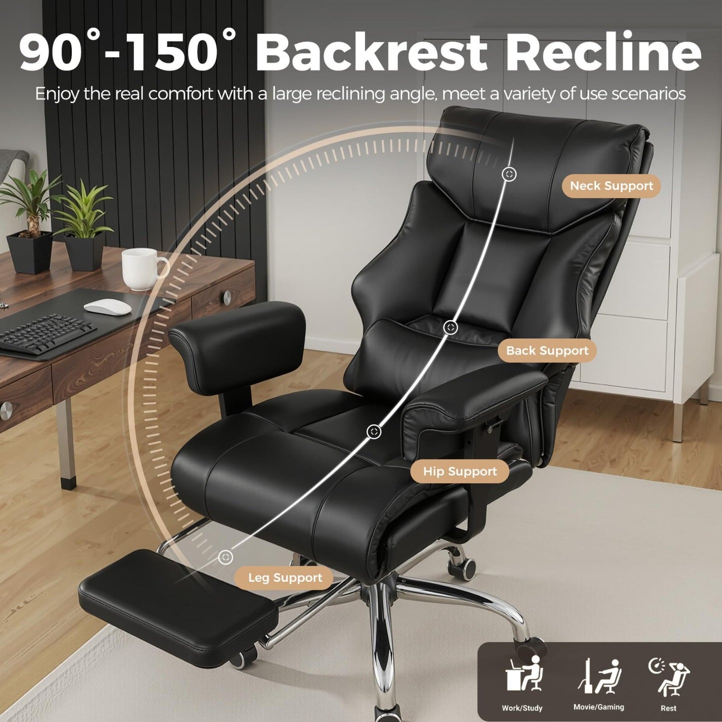 Big & Tall Gaming Chair 400lbs Heavy Duty Office Chair with Footrest, Ergonomic6