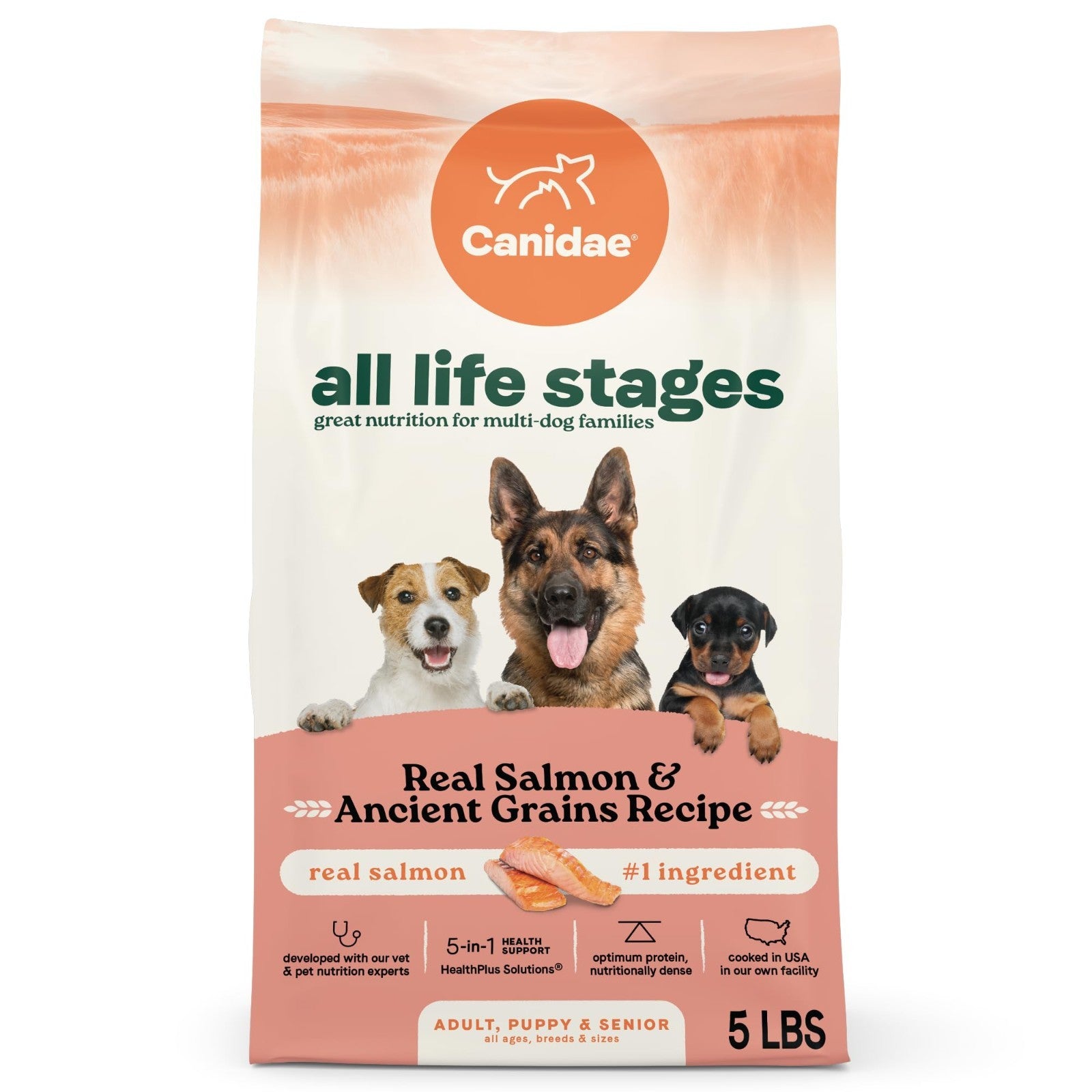 Premium All Life Stages Dog Food, Real Salmon & Ancient Grains, 5 lb Bag1