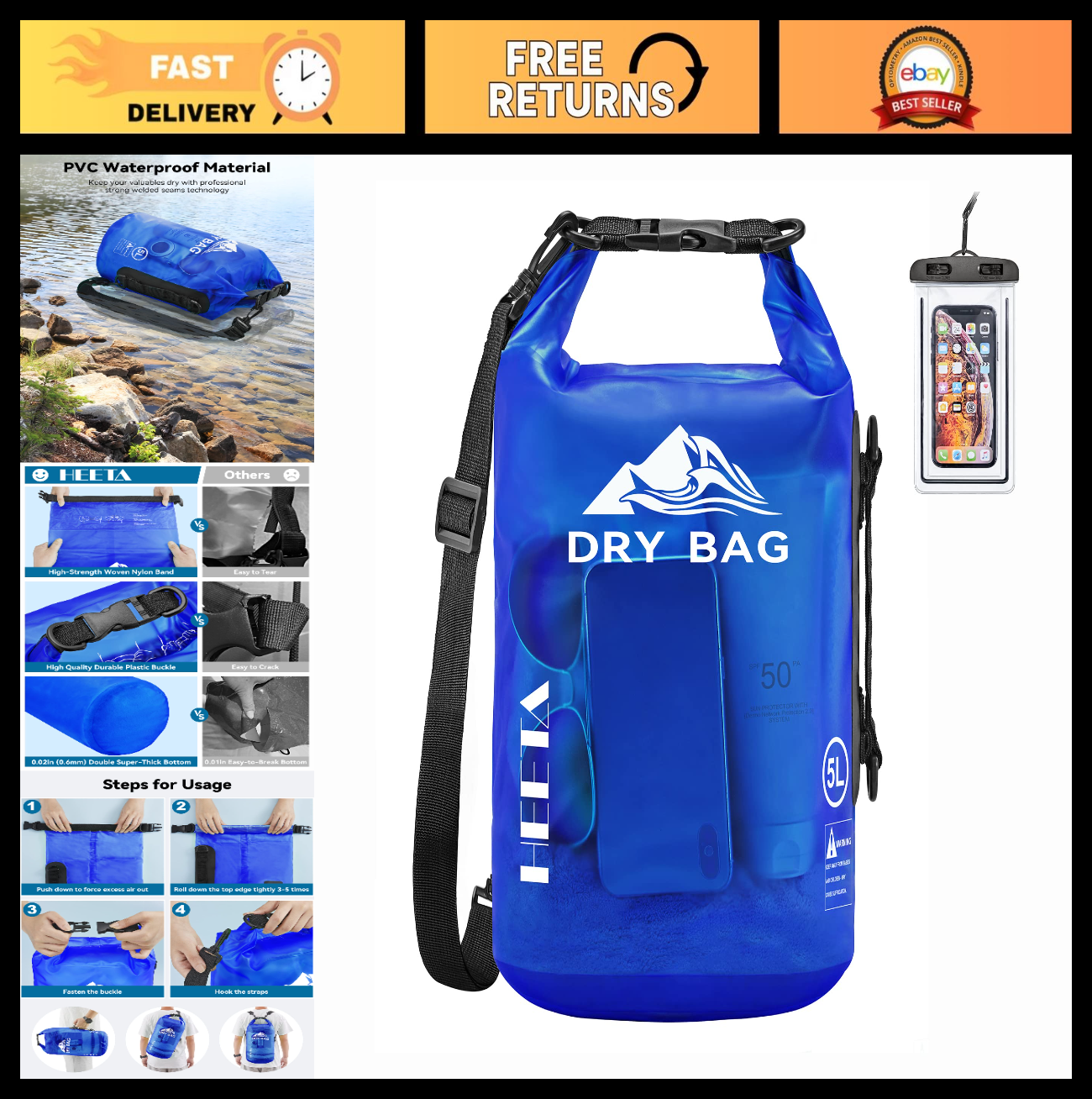 Waterproof Dry Bag for Travel, Kayaking, Boating - Lightweight Roll Top Storage0