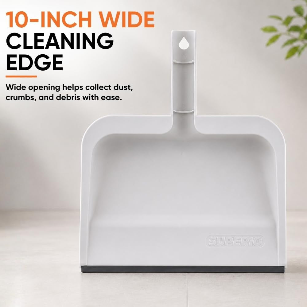 Durable 10-Inch Clip-On Dustpan with Rubber Lip & Comfort Grip Handle - White4