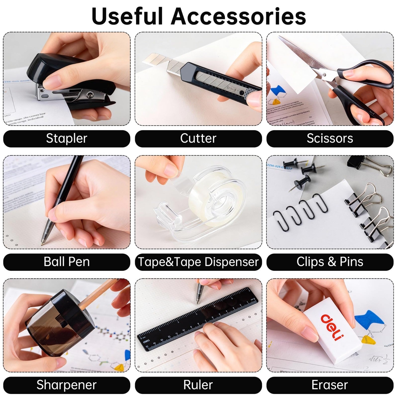 Office Supplies Set   Desk Organizer Kit, Black   Essential Deli Accessories4