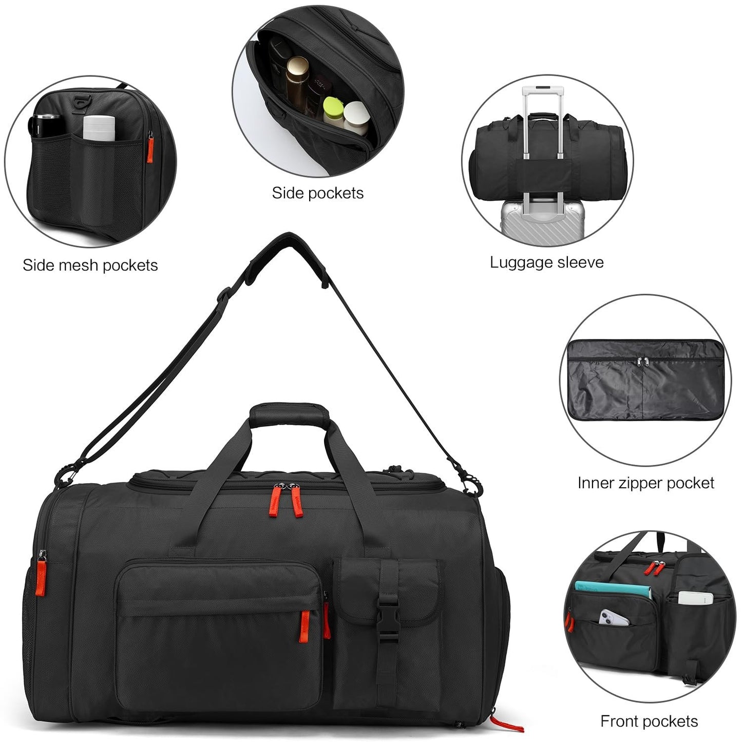 Large 70L Duffle Bag Backpack for Travel   Heavy Duty Gym Bag with Shoe Compartm4