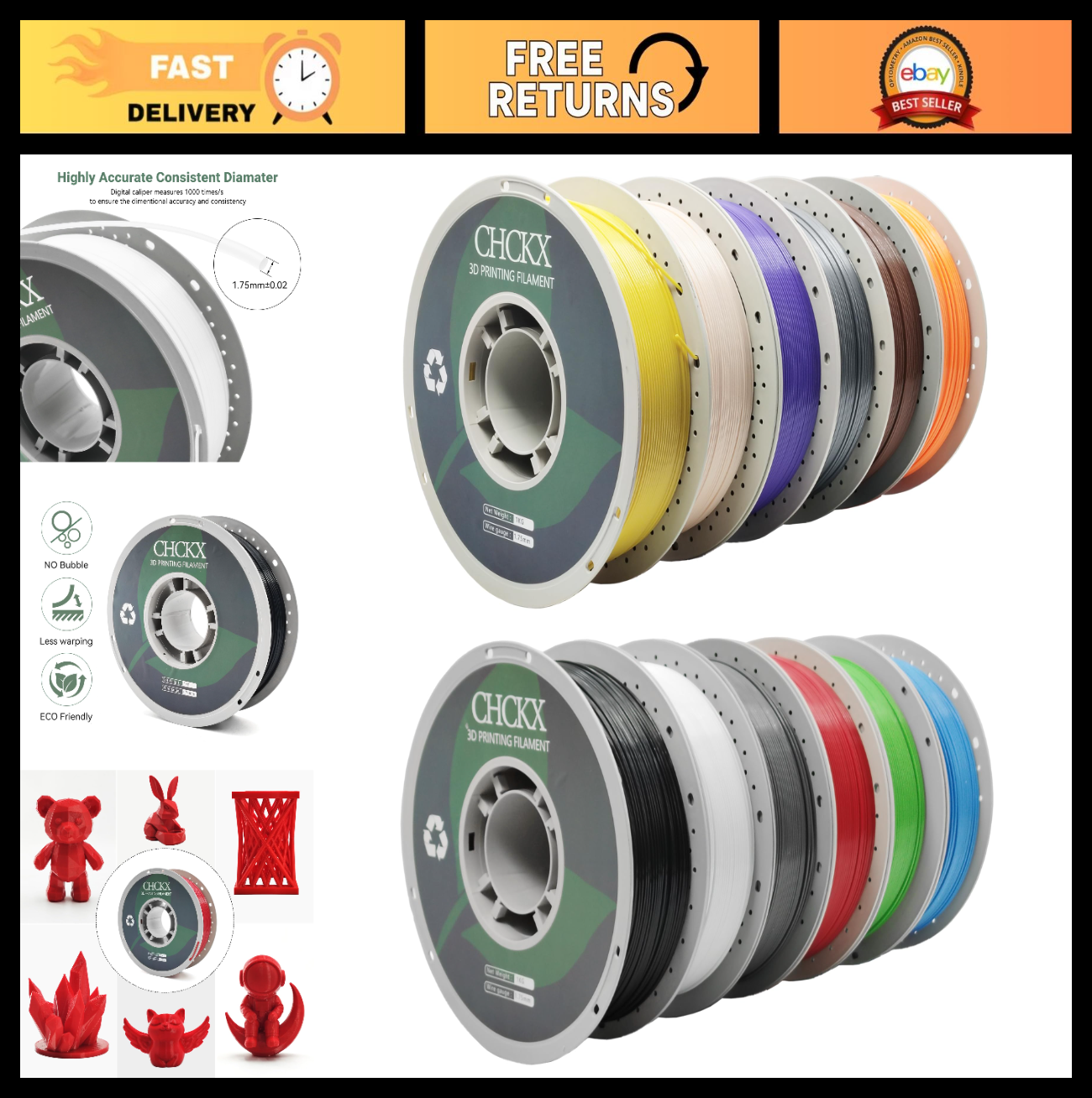 12 Rolls PETG 3D Printer Filament Bundle, 1.75mm, 1kg Spools, Dimensional Accura0