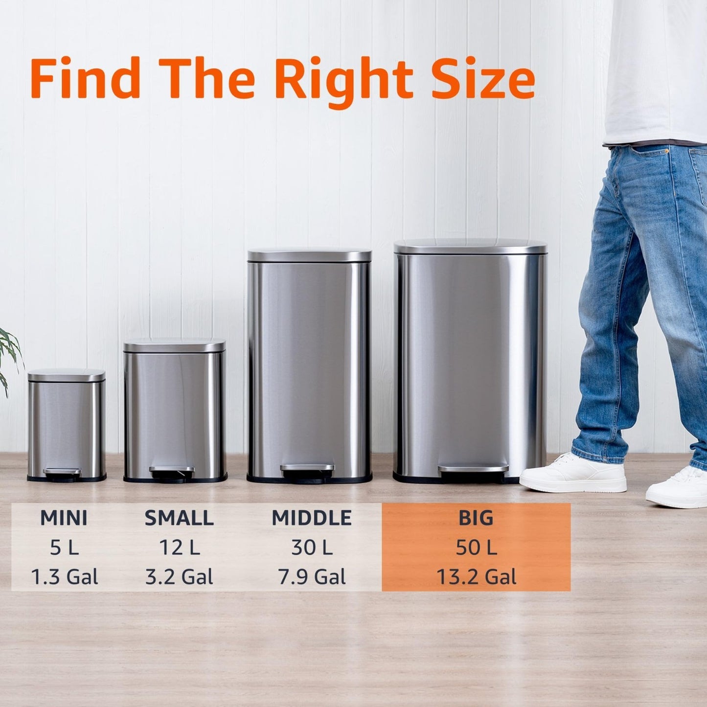 Large 13.2 Gallon Trash Can - Smudge Resistant, Soft-Close Lid, Step Pedal, Remo3