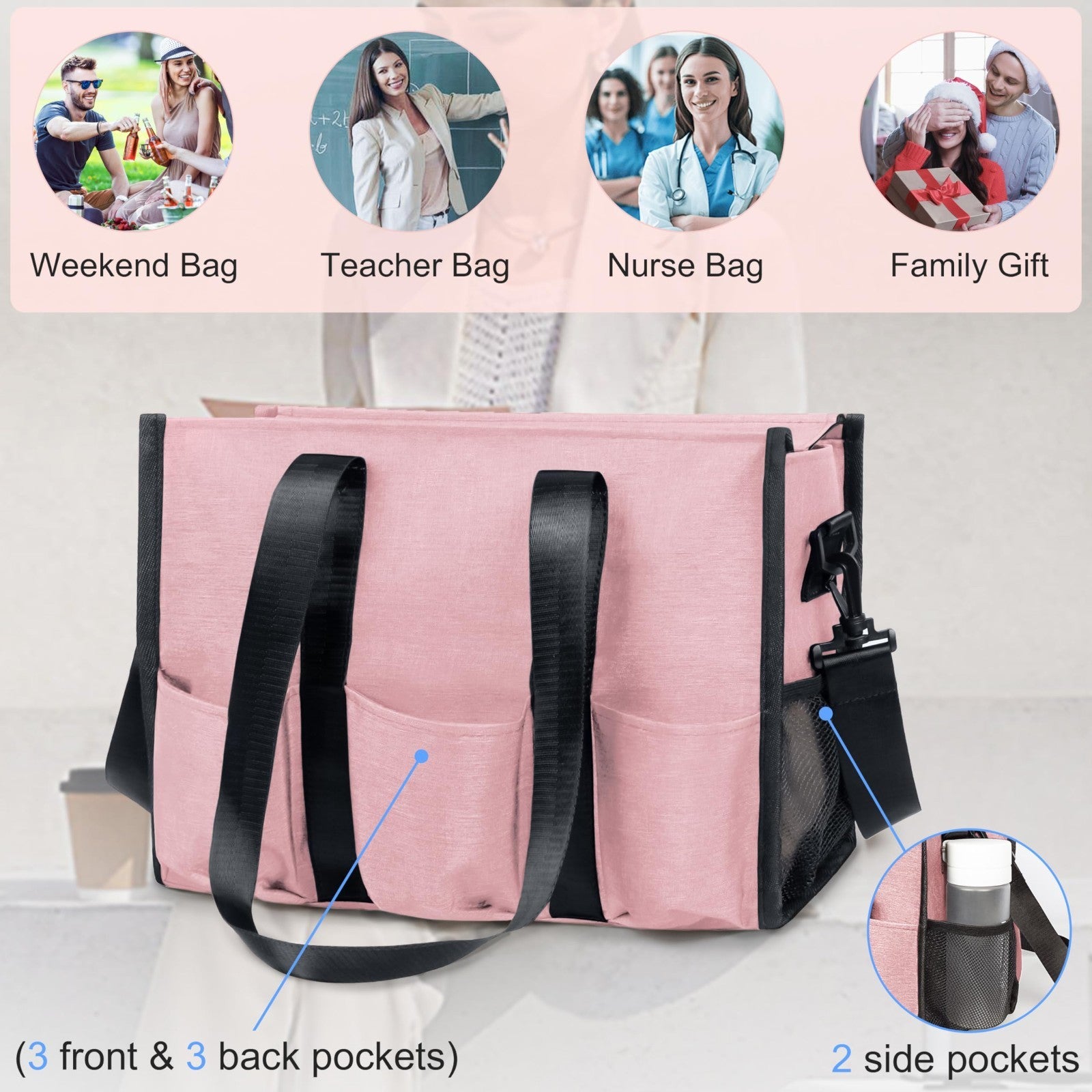 Large Multi Pocket Tote Bag with Compartments, Zippered Work Bag for Men & Women4