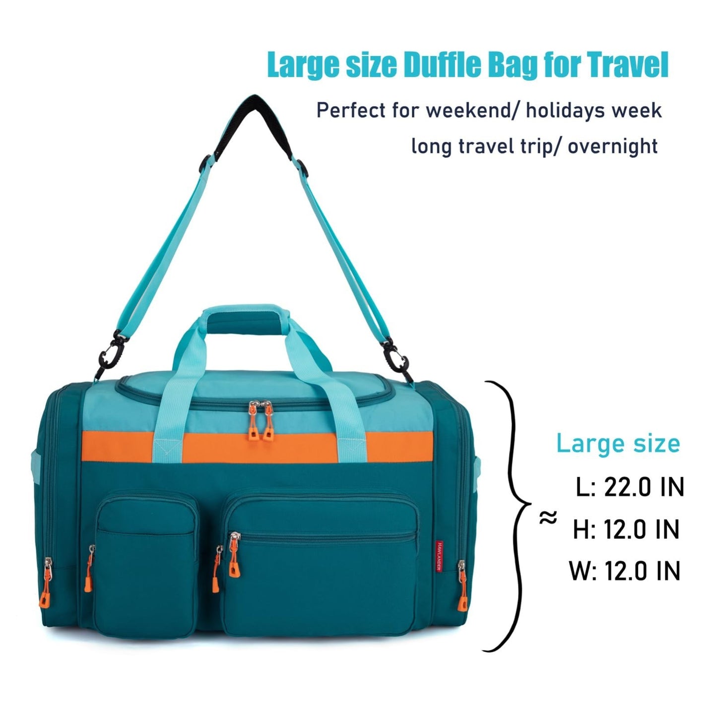 Spacious Teal Blue Kids Duffle Bag for Travel, Overnight, Weekend - 22"x12"x12"4