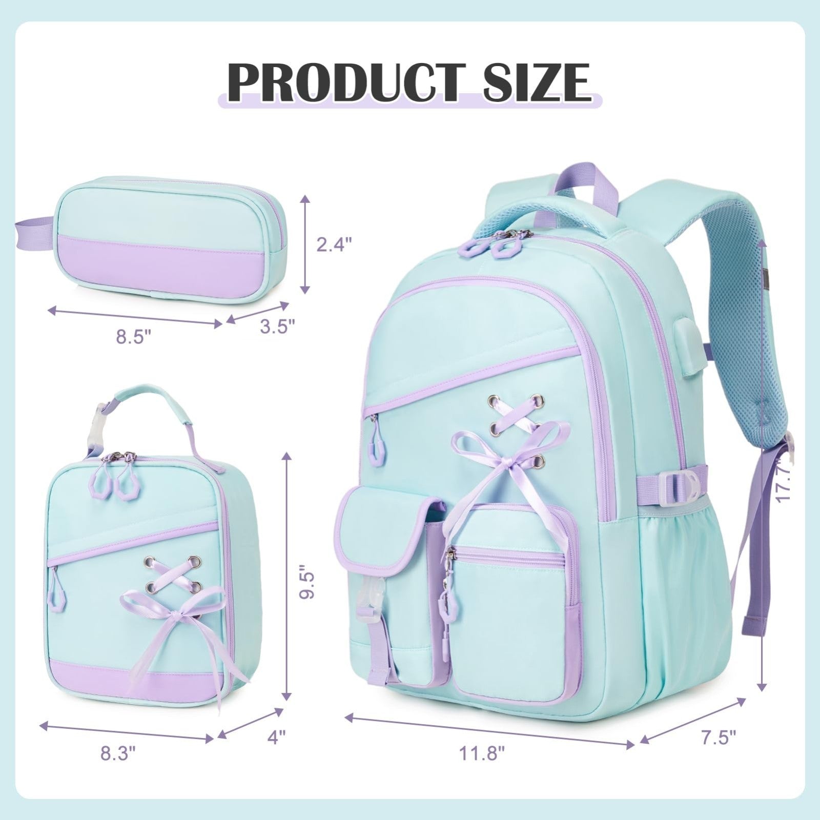 3PCS Girls School Backpack Set with Lunch Box & Pencil Pouch   Stylish & Durable2