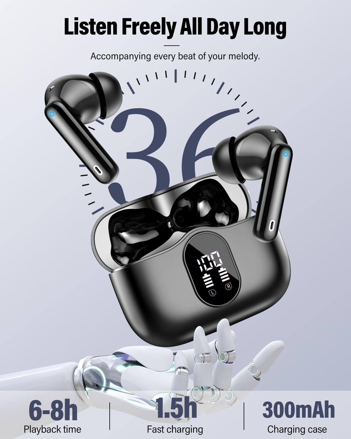 Wireless Earbuds Bluetooth 5.4, Noise Cancelling, 36H Playtime, IP7 Waterproof,4