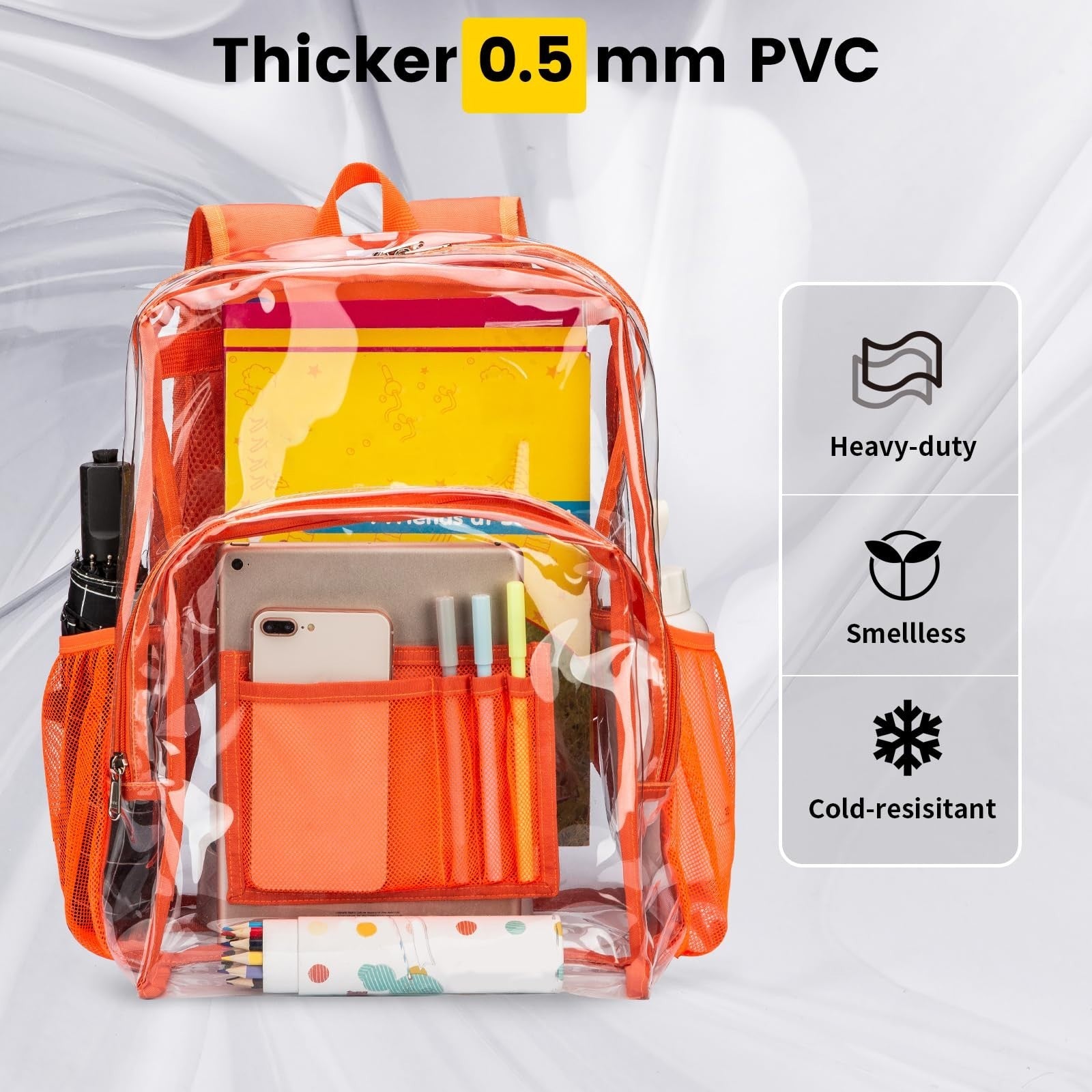Clear PVC Backpack, Heavy Duty Transparent Bag with Reinforced Straps, Large Cap3
