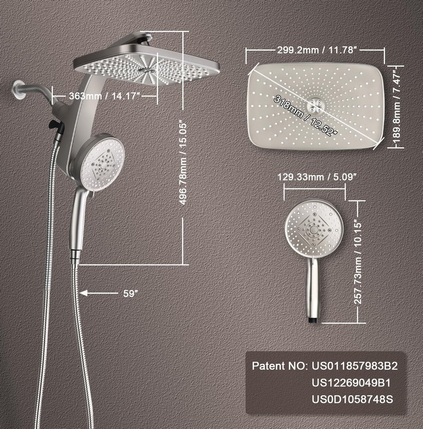 12" High Pressure Rain Shower Head & Handheld Combo, 9 Spray Settings, Magnetic2