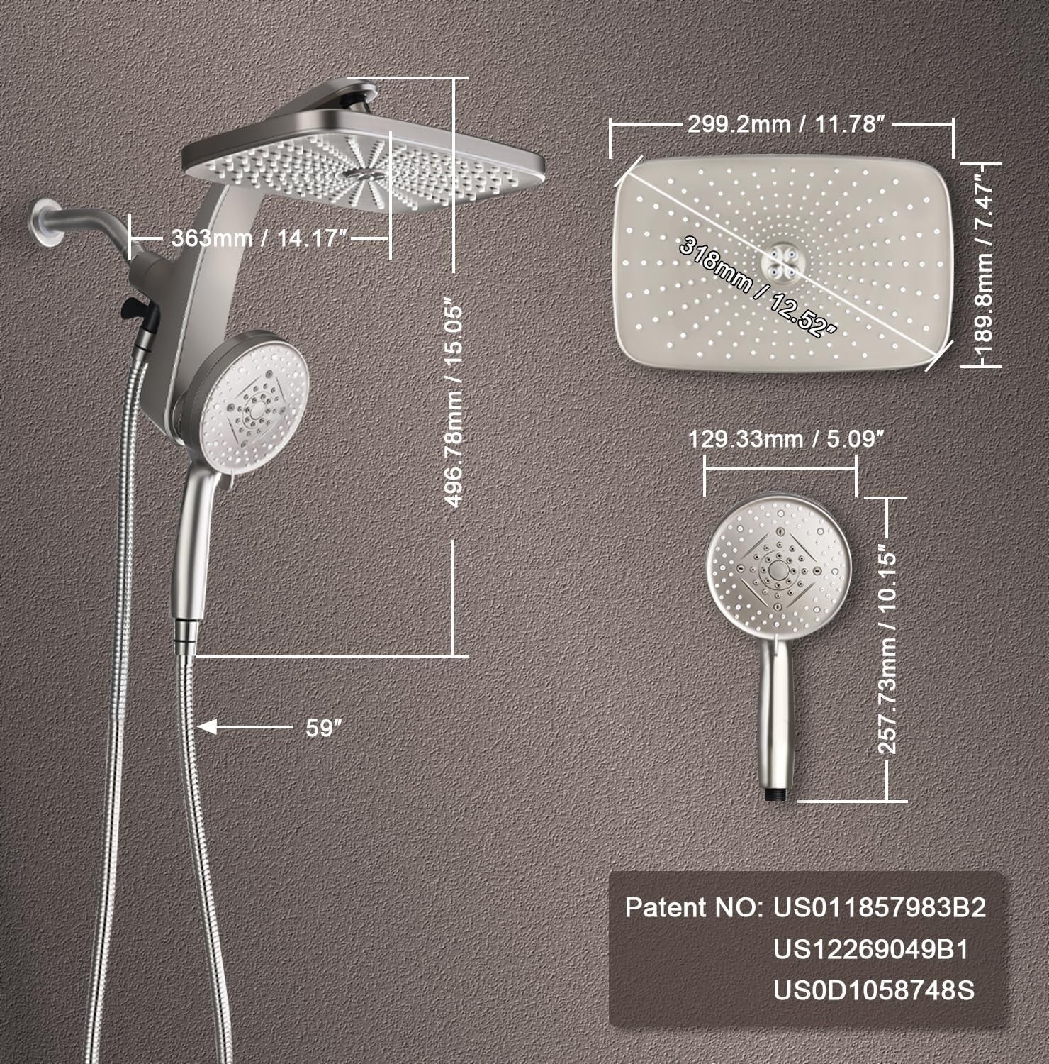 12" High Pressure Rain Shower Head & Handheld Combo, 9 Spray Settings, Magnetic2