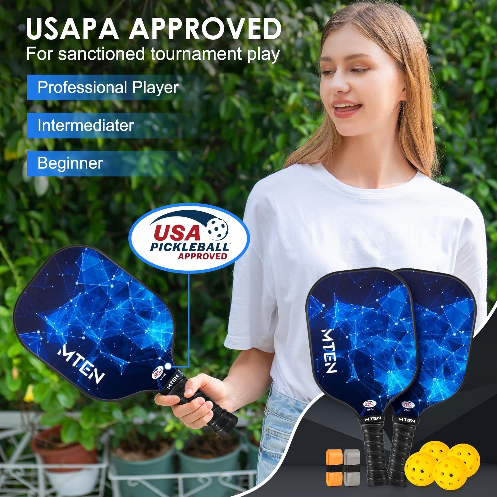 Pickleball Paddle Set of 2/4/1 - USAPA Approved Fiberglass Rackets, Lightweight2