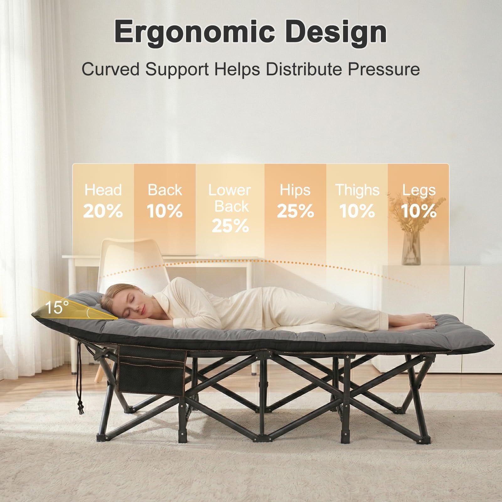 XXL Folding Camping Cot for Adults   32" Wide, 900 lb Capacity, Sturdy Frame, Ma3