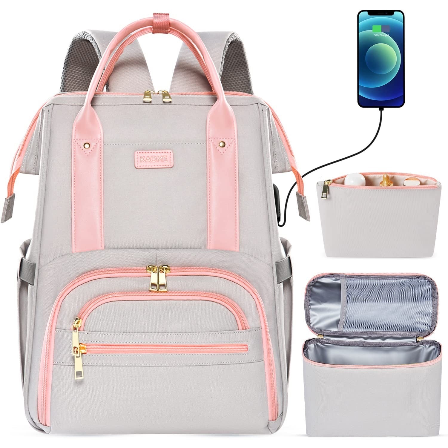 15.6" Laptop Backpack with USB Port, Insulated Lunch Bag, Waterproof Daypack for1