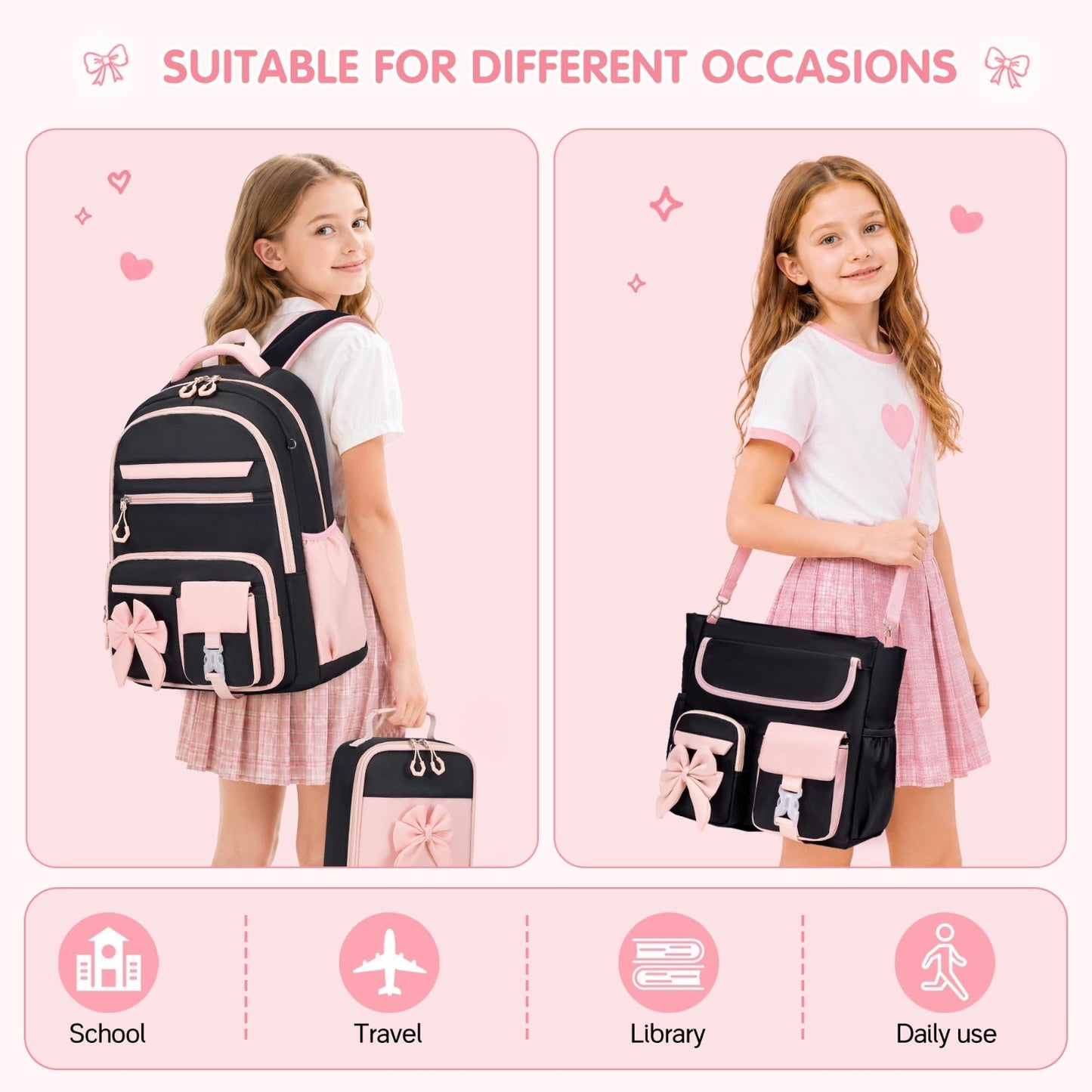 4PCS Girls Backpack Set   Stylish School Bag, Tote, Lunch Bag & Pencil Case6