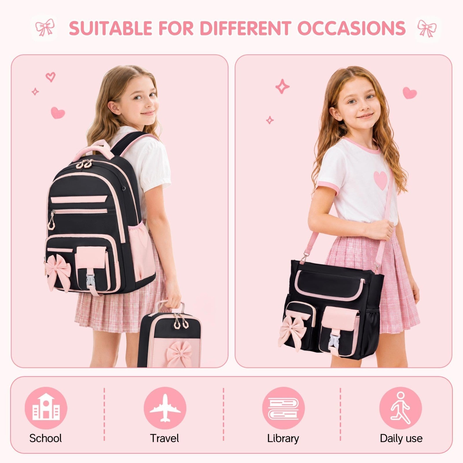 4PCS Girls Backpack Set   Stylish School Bag, Tote, Lunch Bag & Pencil Case6
