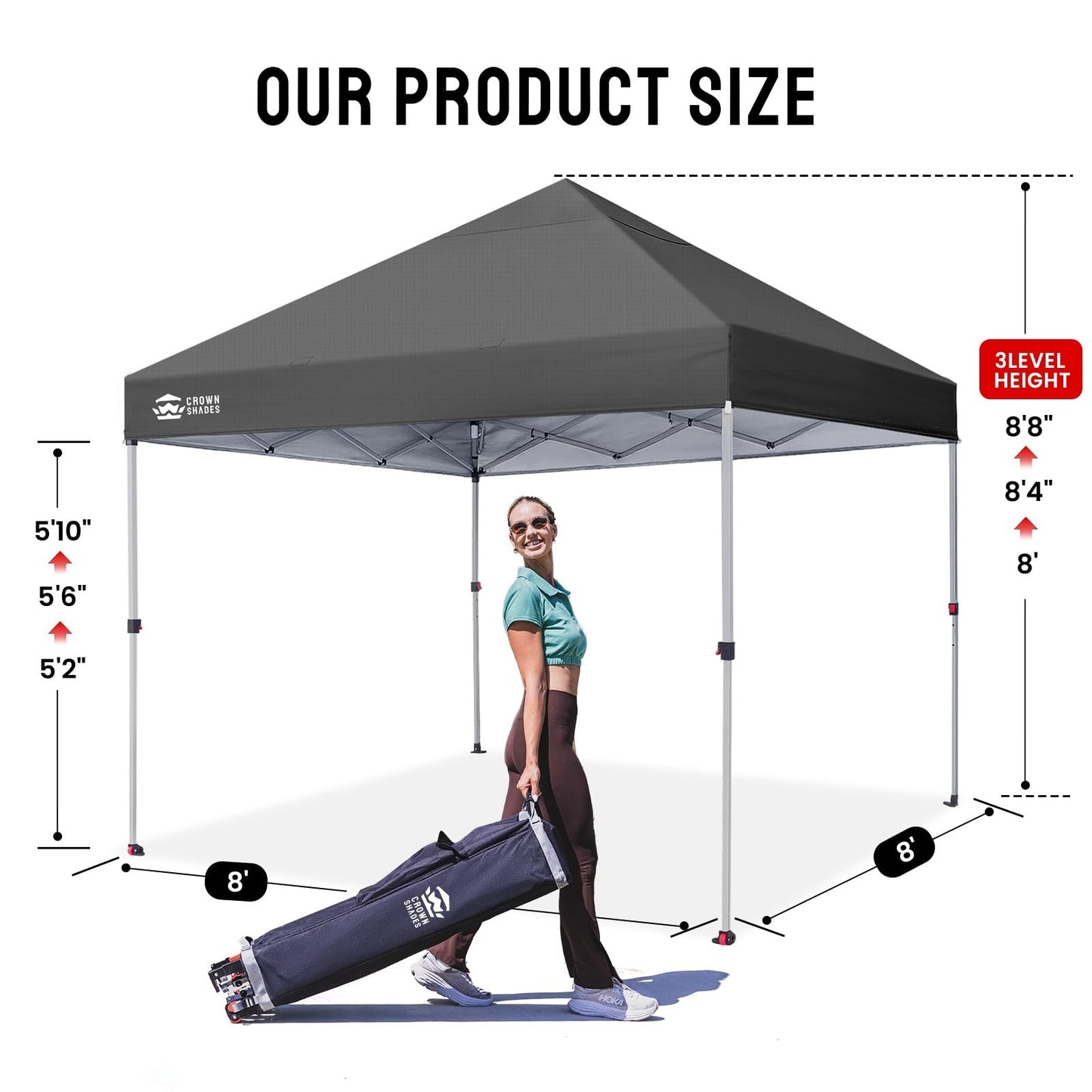 8x8 Pop Up Canopy Tent   One Push Setup, Easy Outdoor Sun Shade for Events, Part2
