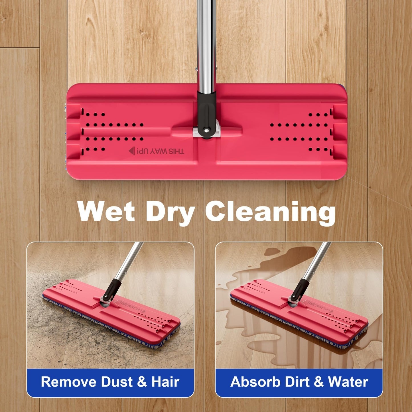 Flat Mop System with Microfiber Pads & Bucket, 60" Long Handle, Floor & Wall Cle8