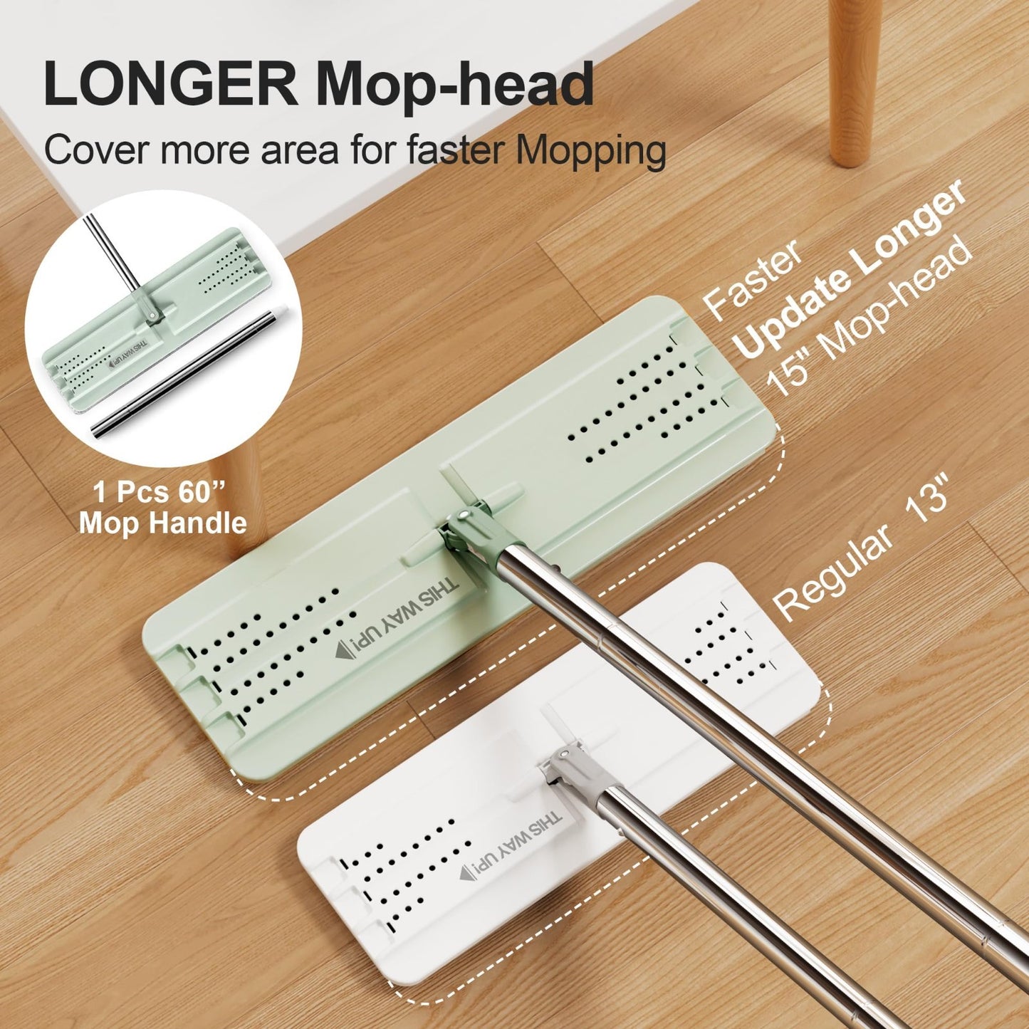 Mop and Bucket Set for Home & Commercial Use - Long Handle, 5 Microfiber Pads6