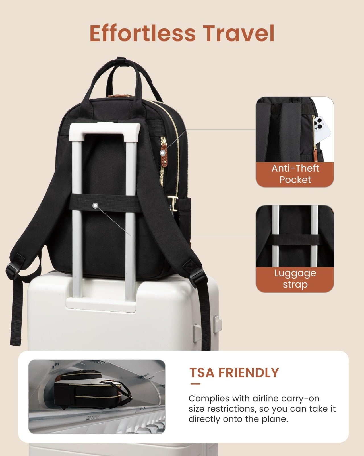Stylish Waterproof Laptop Backpack with Tumbler Holder, 18" Work & Travel Bag, C5