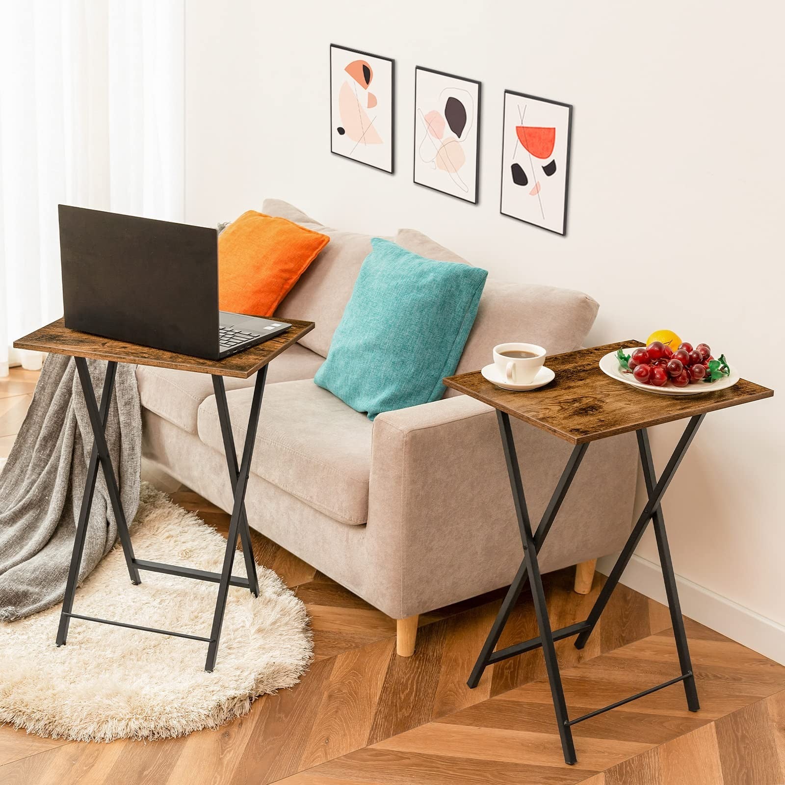 Folding TV Tray Tables Set of 2 - Space-Saving Snack Tables for Small Spaces9