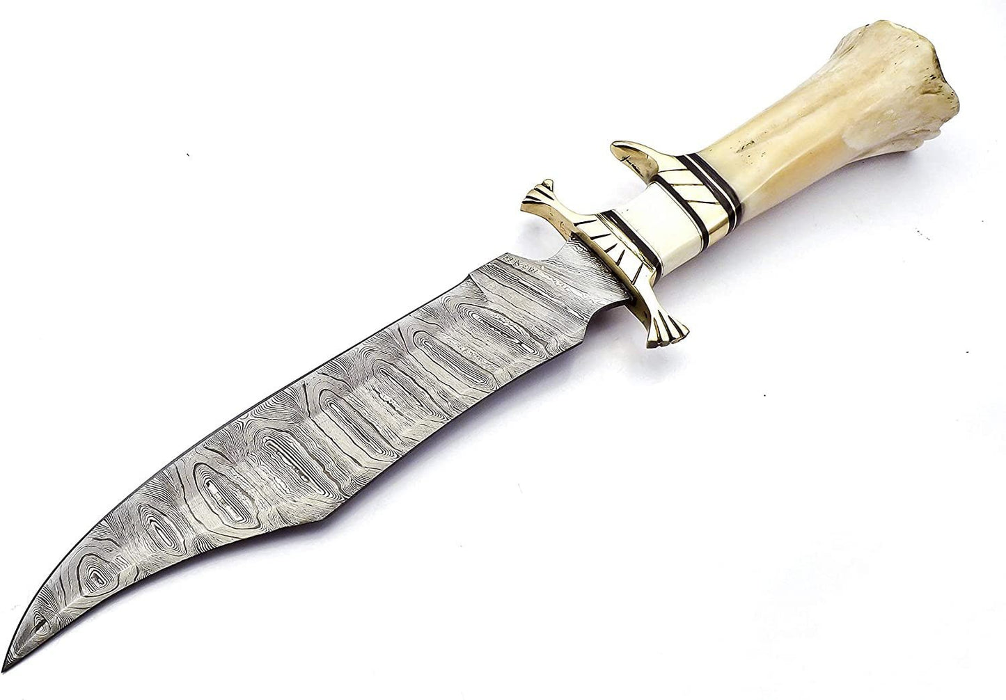 Custom Handmade Damascus Steel Hunting Knife with Camel Bone Handle - Unique Gif6