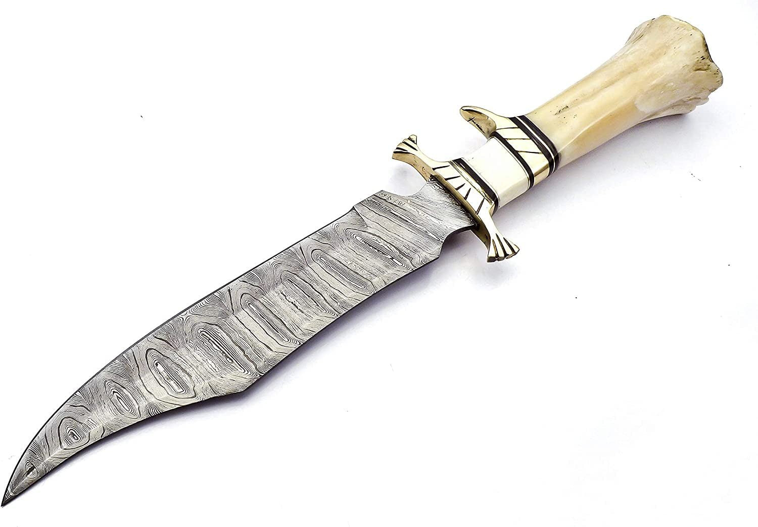 Custom Handmade Damascus Steel Hunting Knife with Camel Bone Handle - Unique Gif6