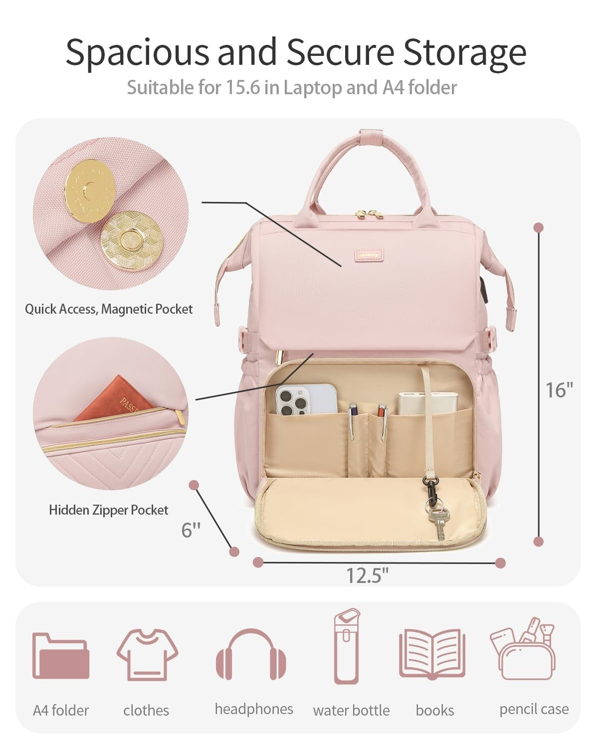 Large Laptop Backpack for Women, Teacher Nurse Work Bag with Cup Holder & USB Ch1