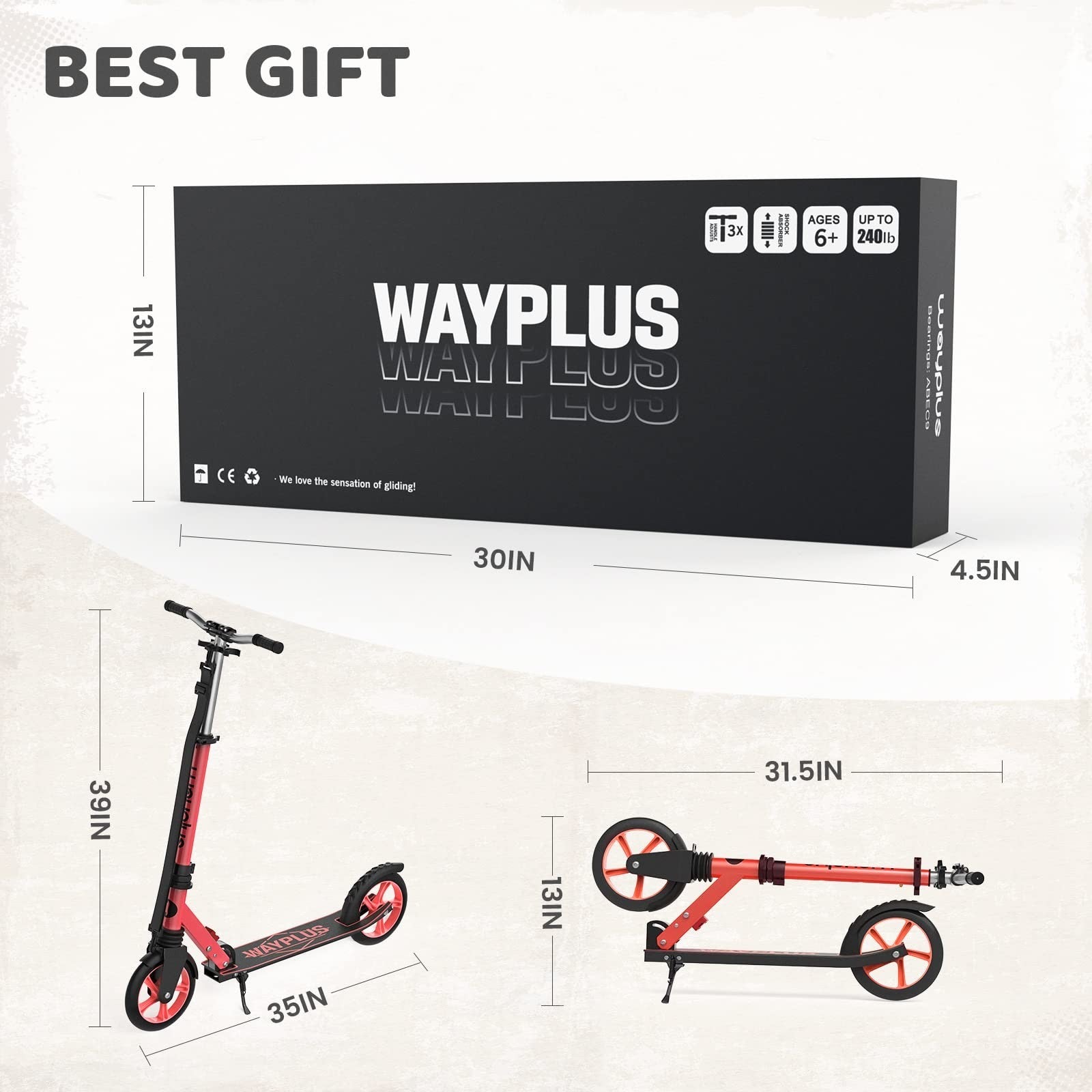 Kick Scooter for Kids, Teens & Adults - 8" Big Wheels, 240lb Capacity, Ages 6+6