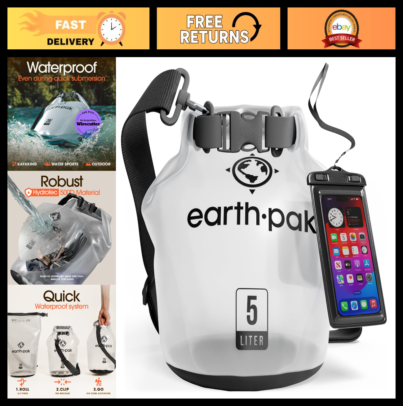 Waterproof Dry Bag Backpack   Roll Top Sack for Kayaking & Gear Storage, Phone C0