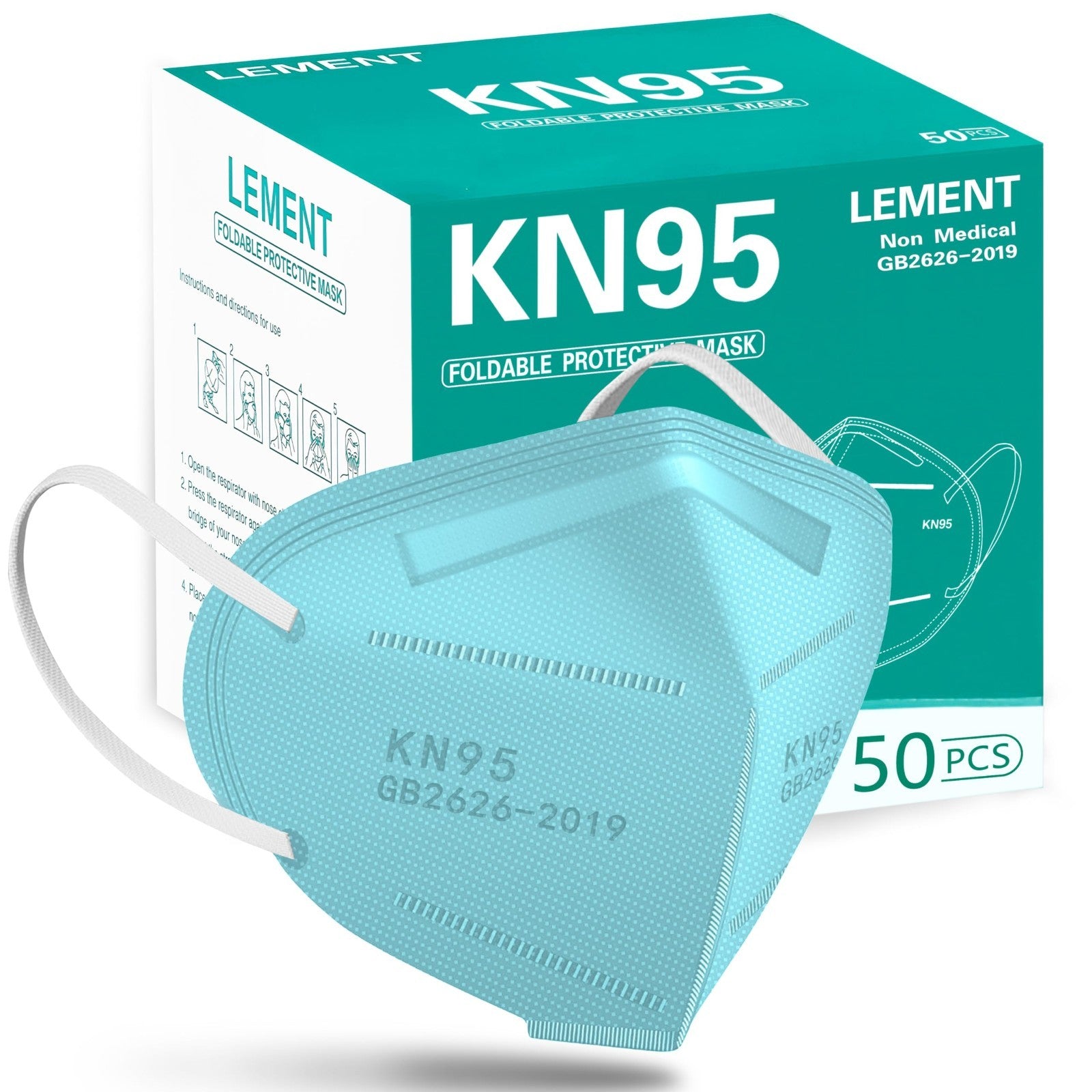 50 Pack KN95 Face Masks, 5 Ply Breathable Disposable Dust Masks for Adults, Blue1