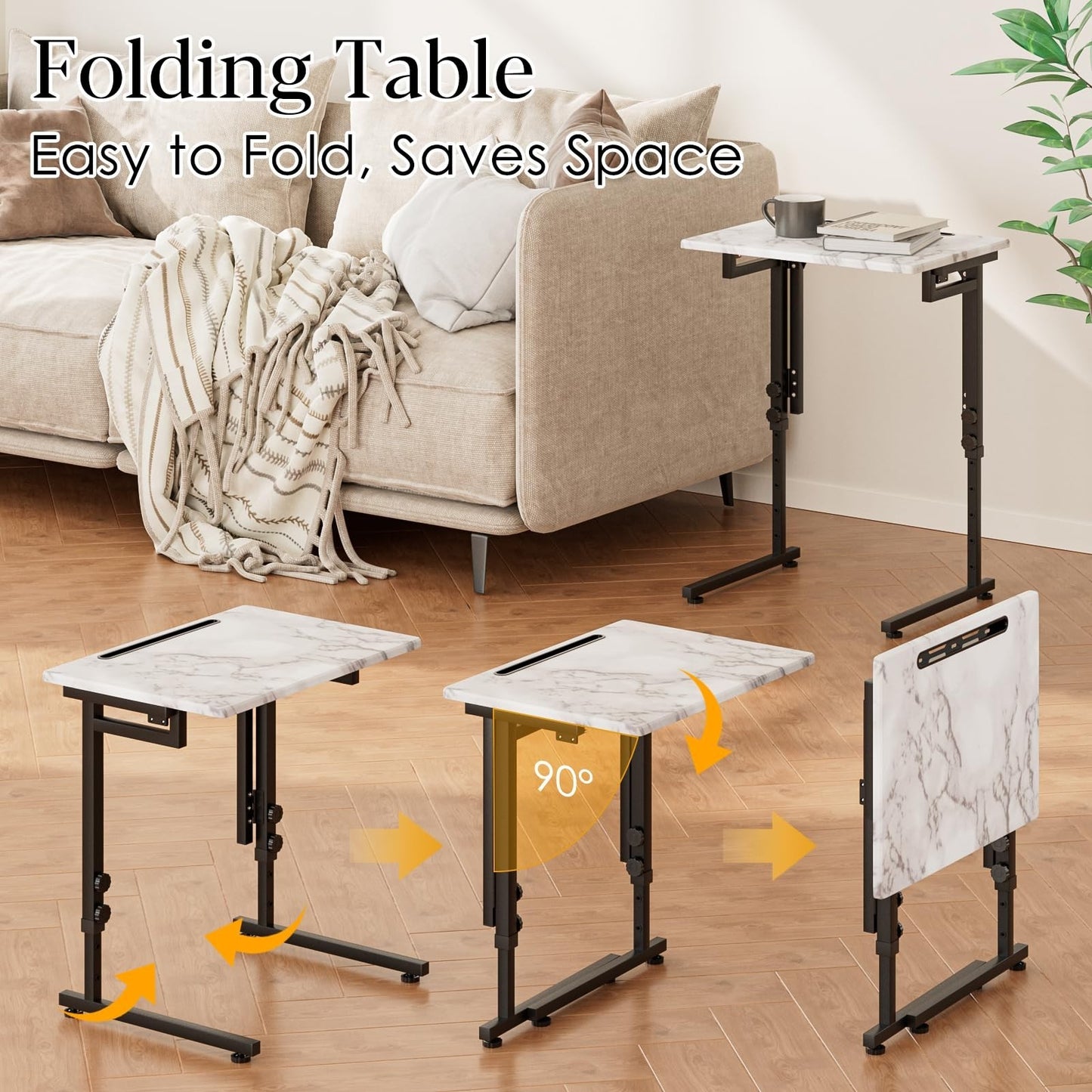 Folding C-Shaped TV Tray Table - Adjustable, Slide Under Couch, No Assembly, Mar5