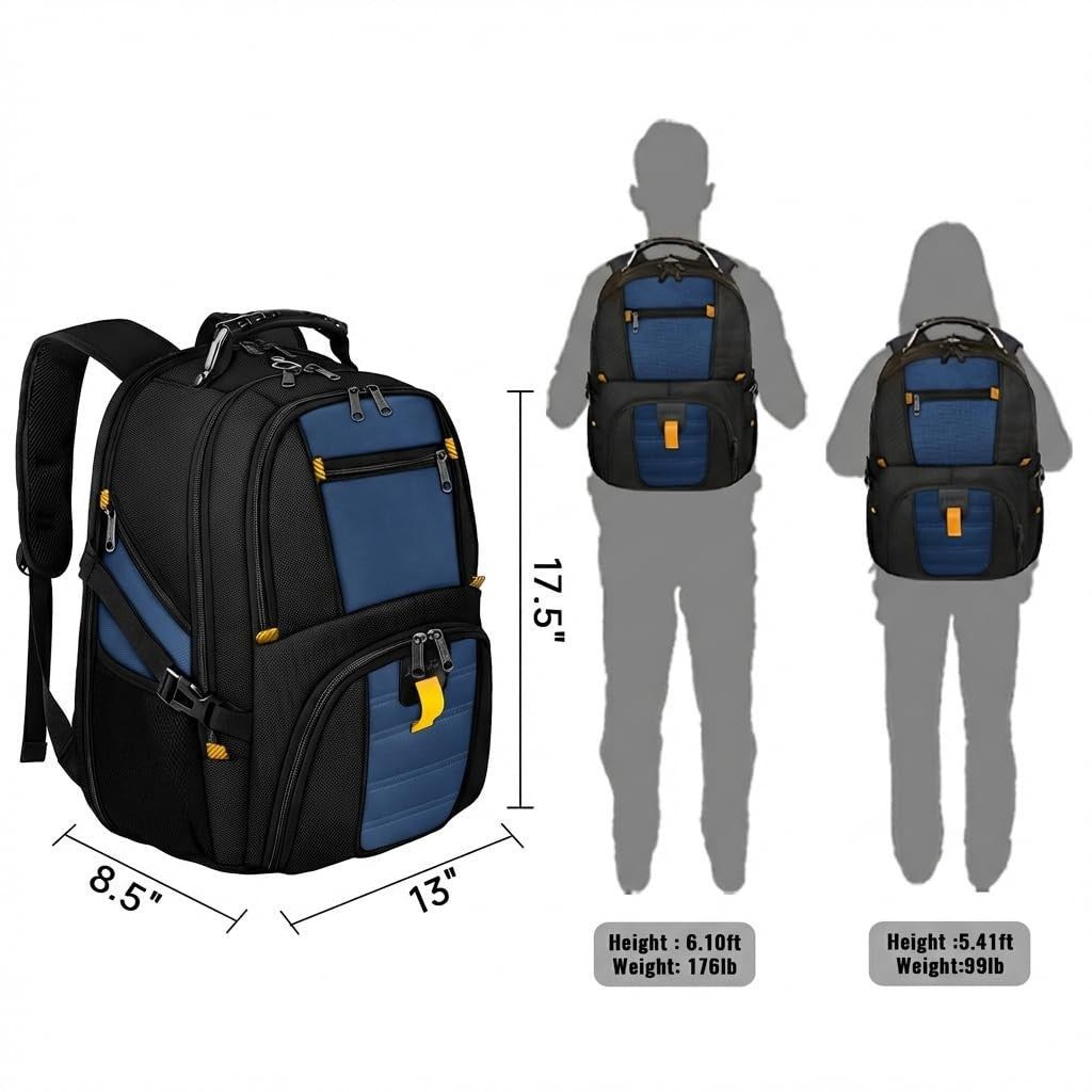 Large Laptop Backpack for Men, Heavy Duty Travel Bag, Waterproof, Multi Compartm6