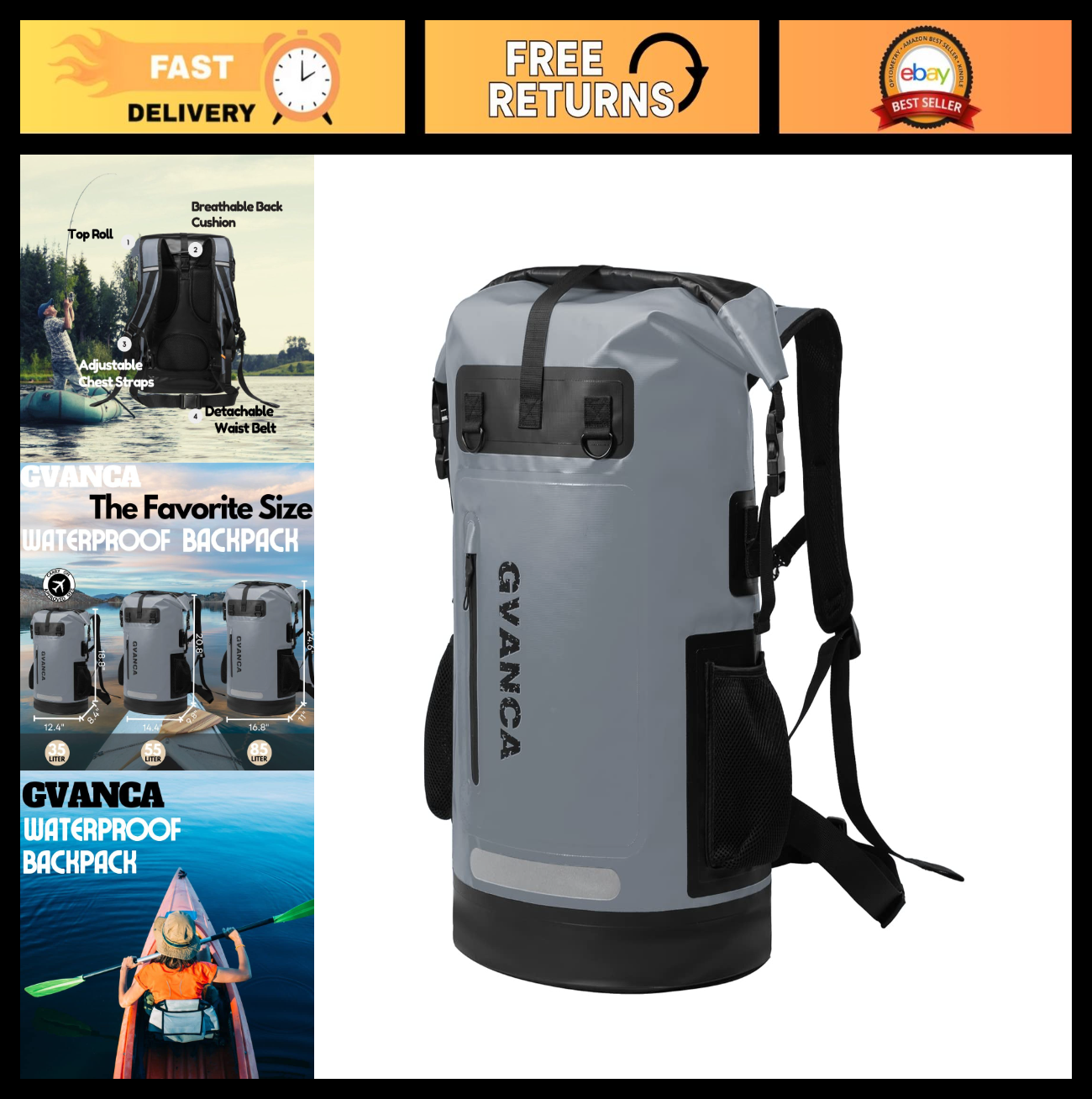 Waterproof 35L Roll Top Dry Backpack for Kayaking, Boating, Camping & Fishing0