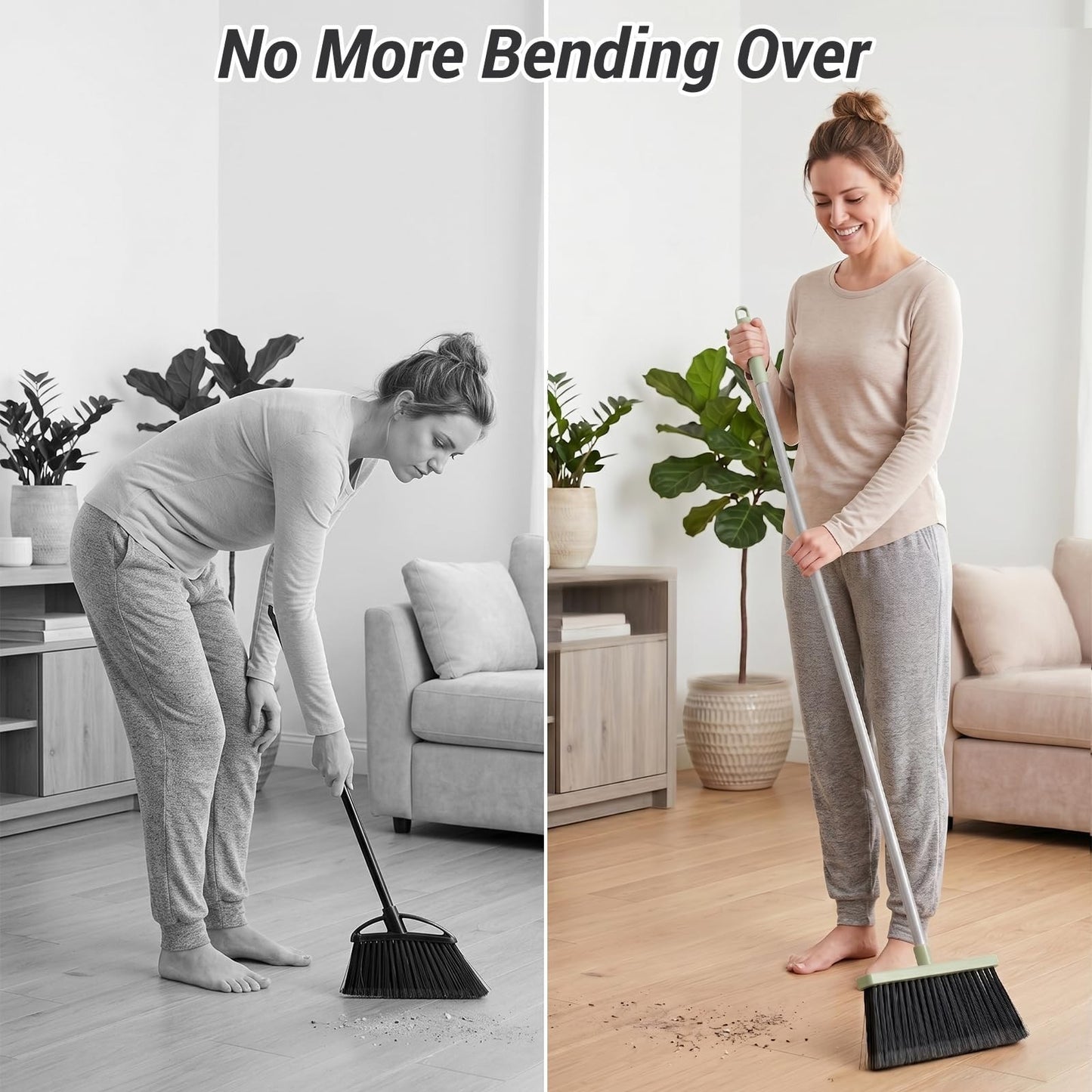Pet Hair & Dust Broom with Dustpan Set - Long Handle Self-Cleaning for Home, Off6